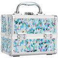 FRENESSA Mosaic Puzzle Train Case – Portable Kids Makeup Box with Mirror, Lockable Travel Cosmetic Organizer