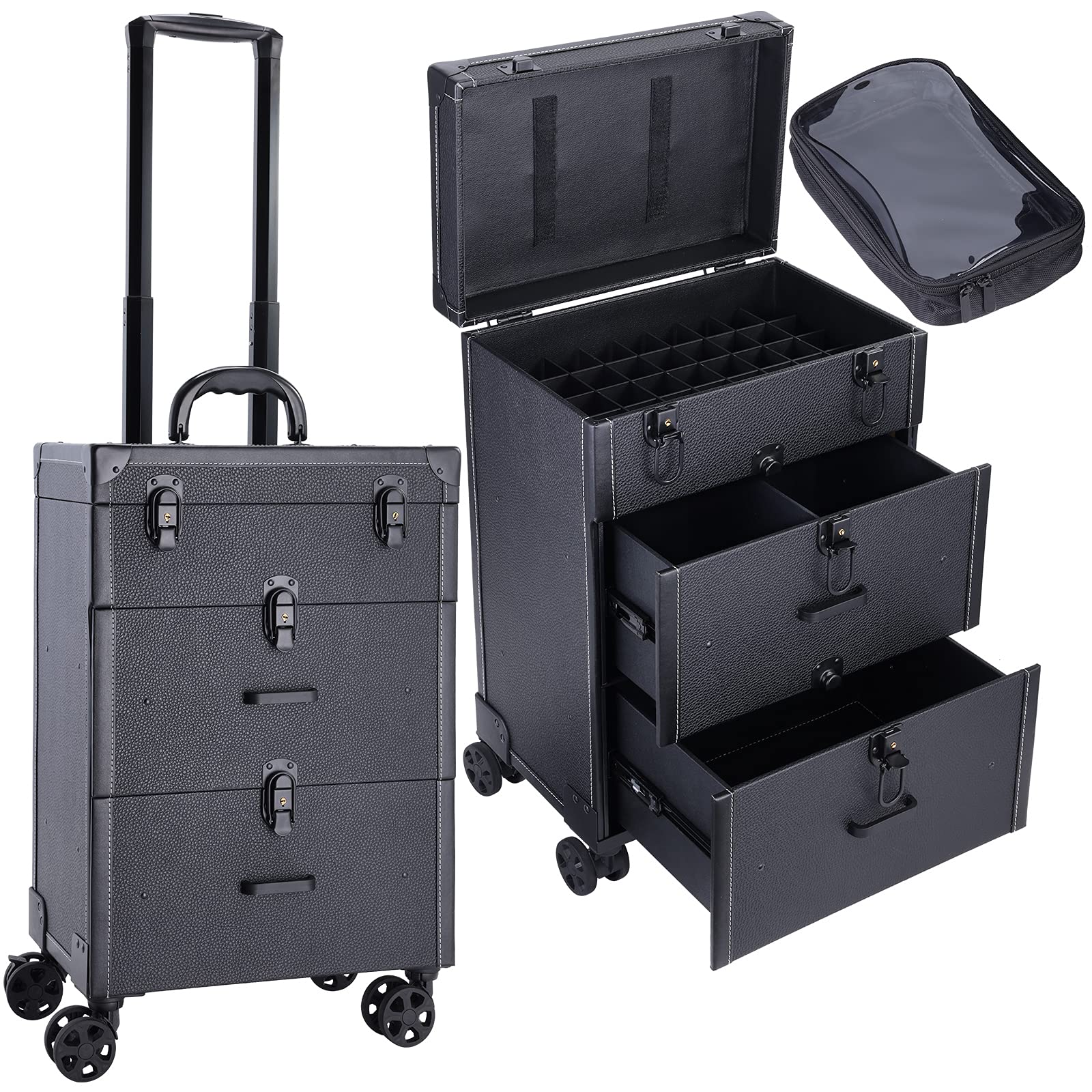 Frenessa Rolling Nail Case – Wheeled Vegan Leather Manicure Organizer for Pros
