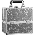 FRENESSA Silver Floral Makeup Case – 4-Tier Lockable Train Case for Travel & Home Organization