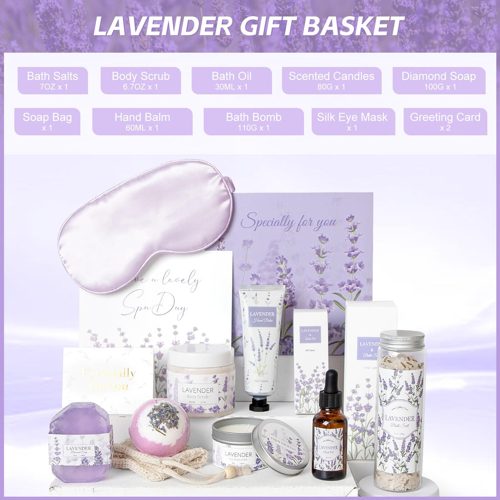 Frerdui Lavender Spa Gifts Set – 11 Pcs Bath Gift Set for Women, Relaxing Home Spa Kit