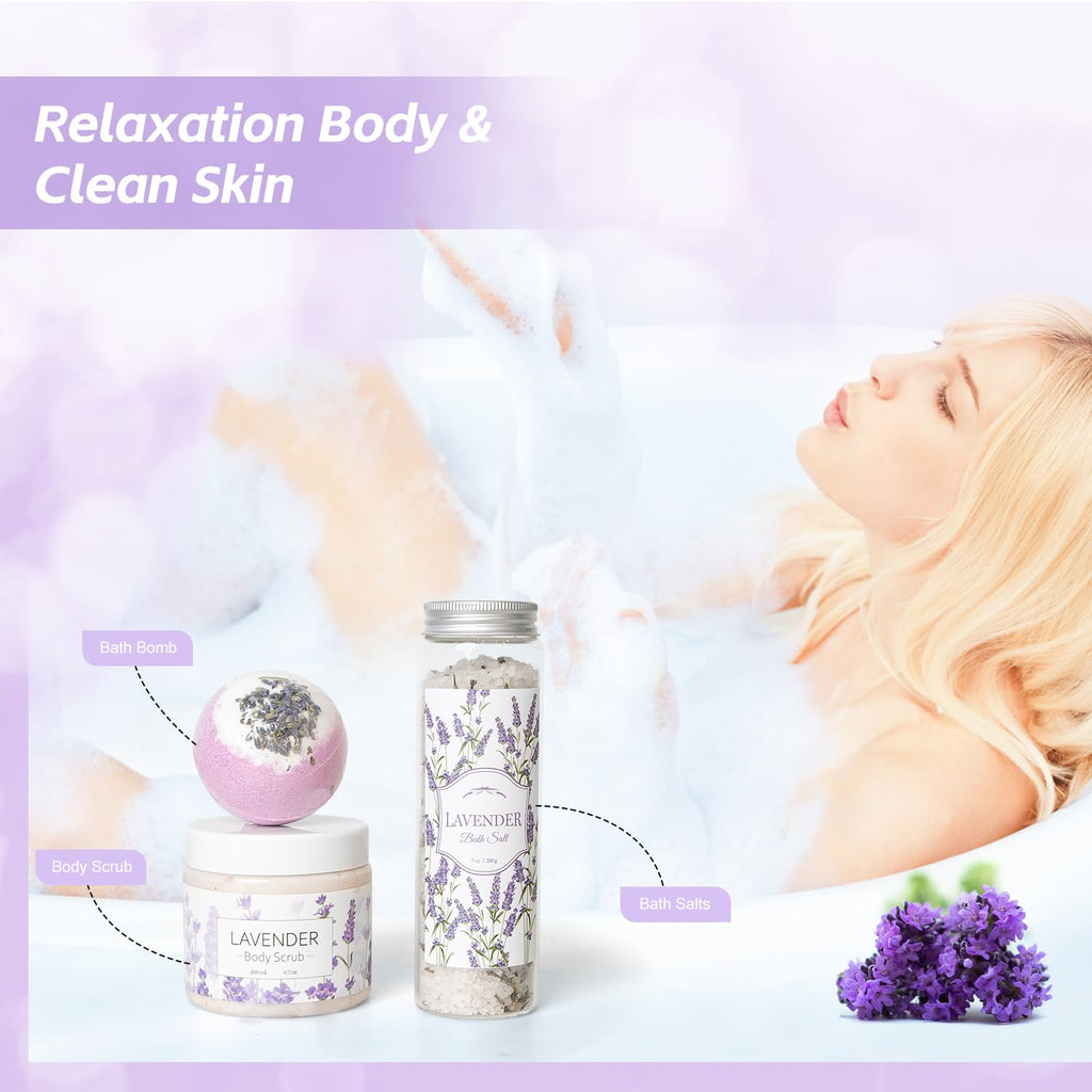 Frerdui Lavender Spa Gifts Set – 11 Pcs Bath Gift Set for Women, Relaxing Home Spa Kit