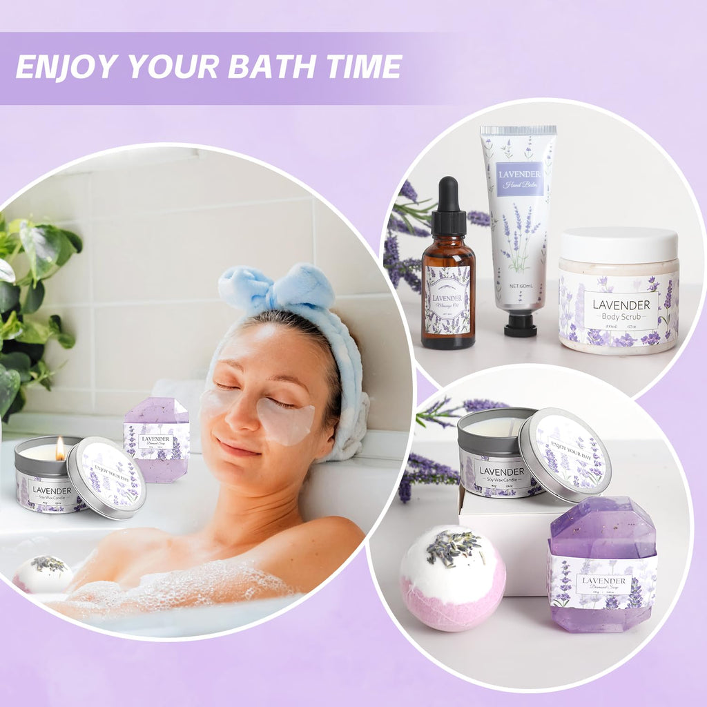 Frerdui Lavender Spa Gifts Set – 11 Pcs Bath Gift Set for Women, Relaxing Home Spa Kit