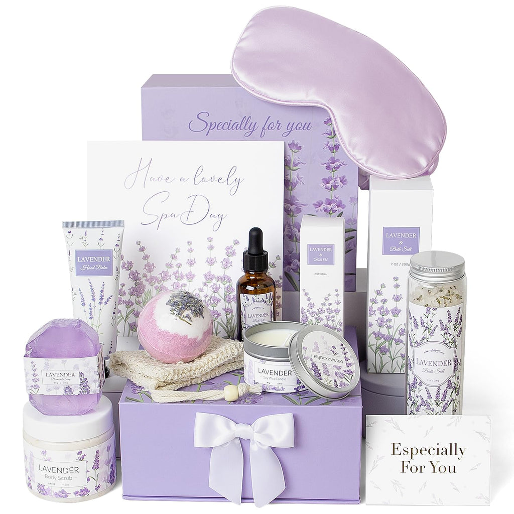 Frerdui Lavender Spa Gifts Set – 11 Pcs Bath Gift Set for Women, Relaxing Home Spa Kit