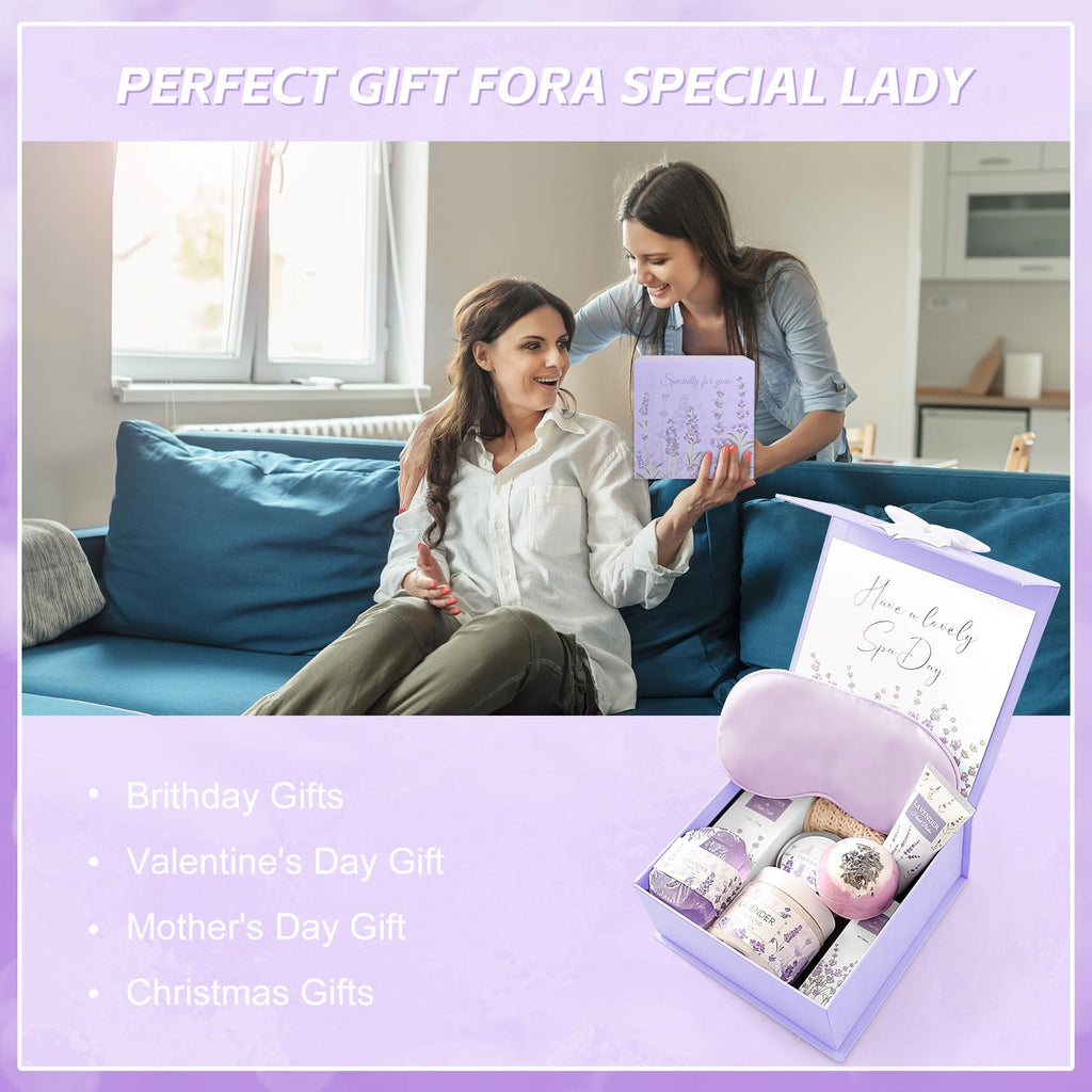 Frerdui Lavender Spa Gifts Set – 11 Pcs Bath Gift Set for Women, Relaxing Home Spa Kit