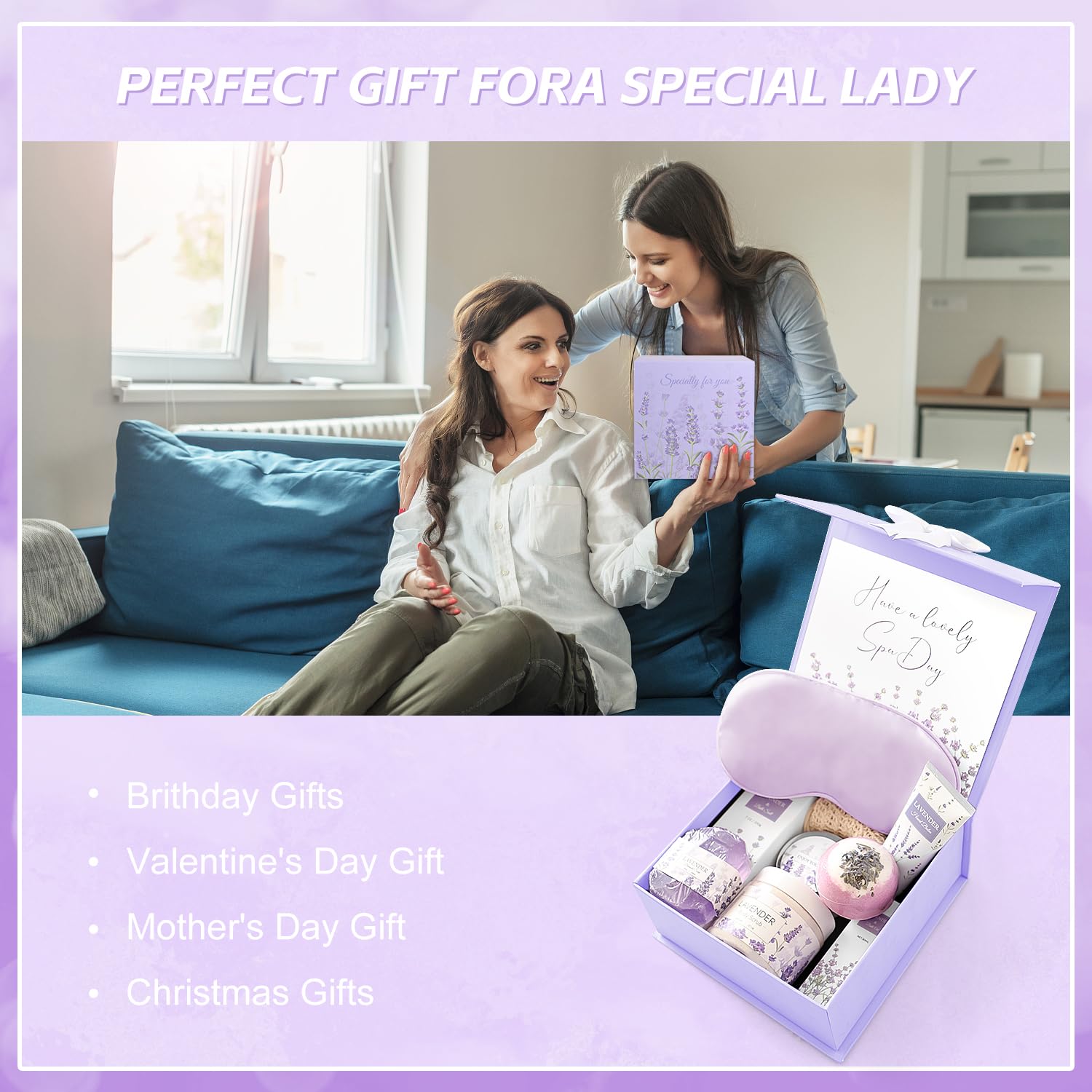 Frerdui Lavender Spa Gifts Set – 11 Pcs Bath Gift Set for Women, Relaxing Home Spa Kit