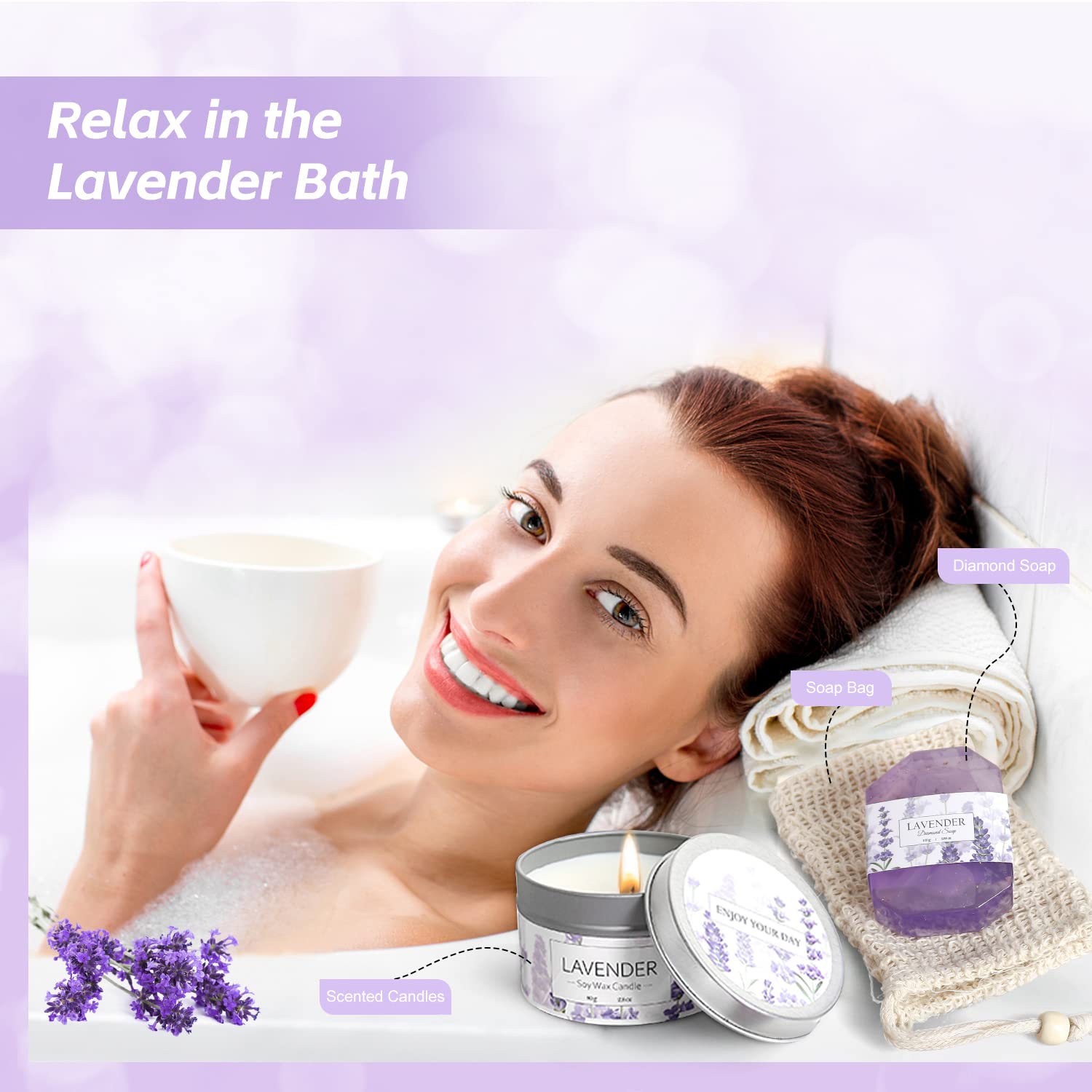 Frerdui Lavender Spa Gifts Set – 11 Pcs Bath Gift Set for Women, Relaxing Home Spa Kit