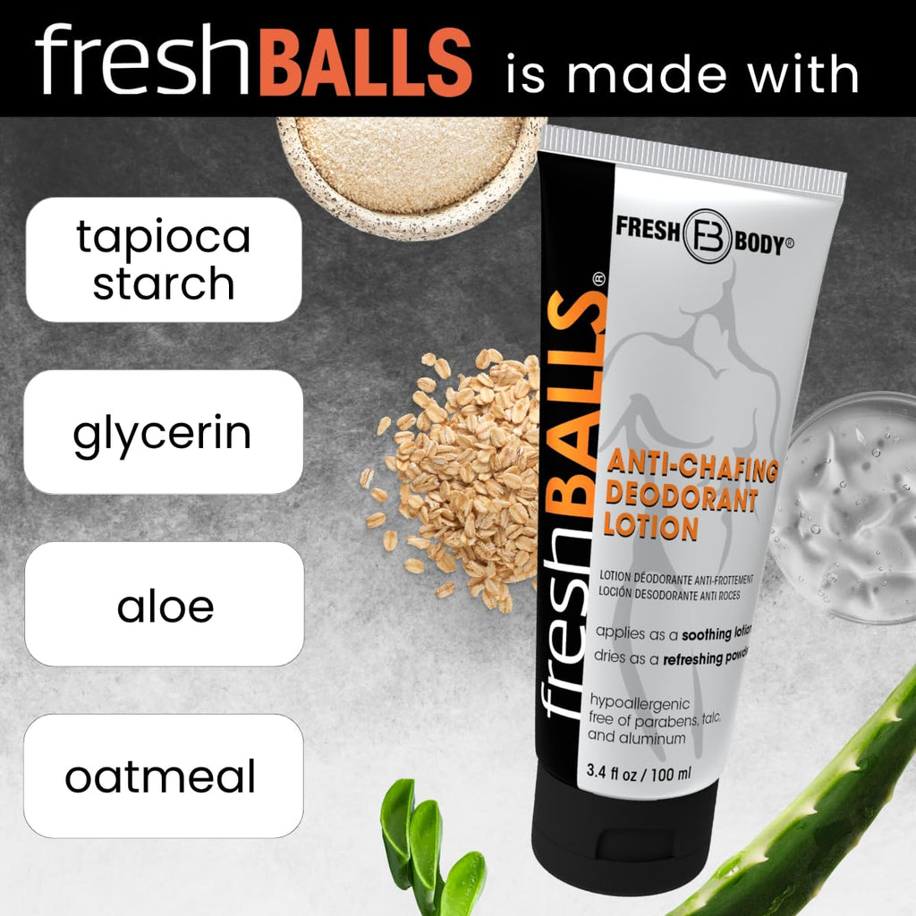 Fresh BALLS Cream – Men's Anti-Chafing Comfort Lotion | Fresh Body FB, 3.4 fl oz