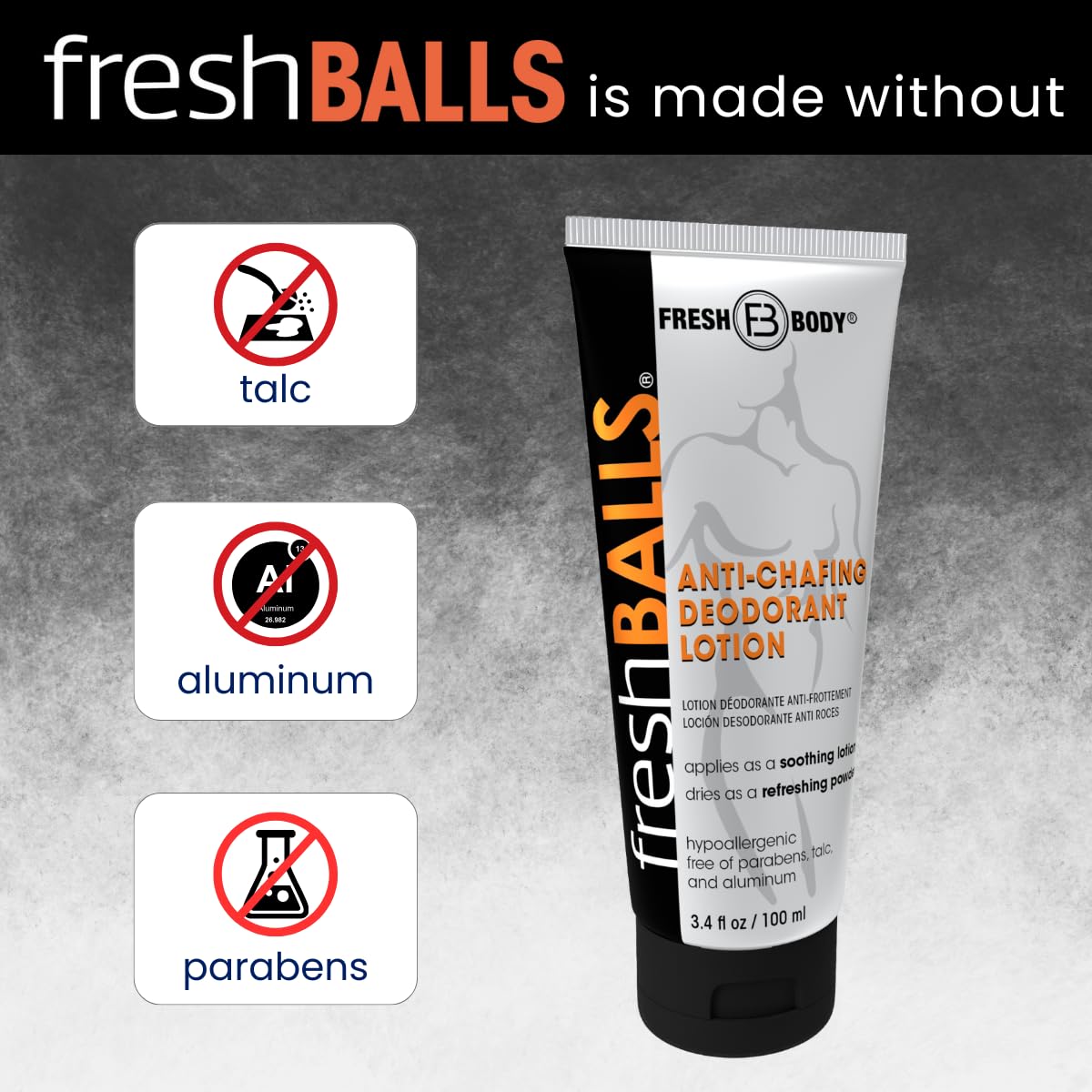 Fresh BALLS Cream – Men's Anti-Chafing Comfort Lotion | Fresh Body FB, 3.4 fl oz