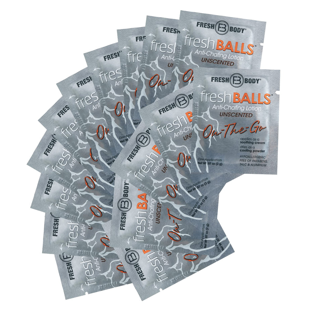Fresh Balls On-The-Go Anti Chafing Lotion – 15 Pack Travel Size (0.07 oz) | Fresh Body FB