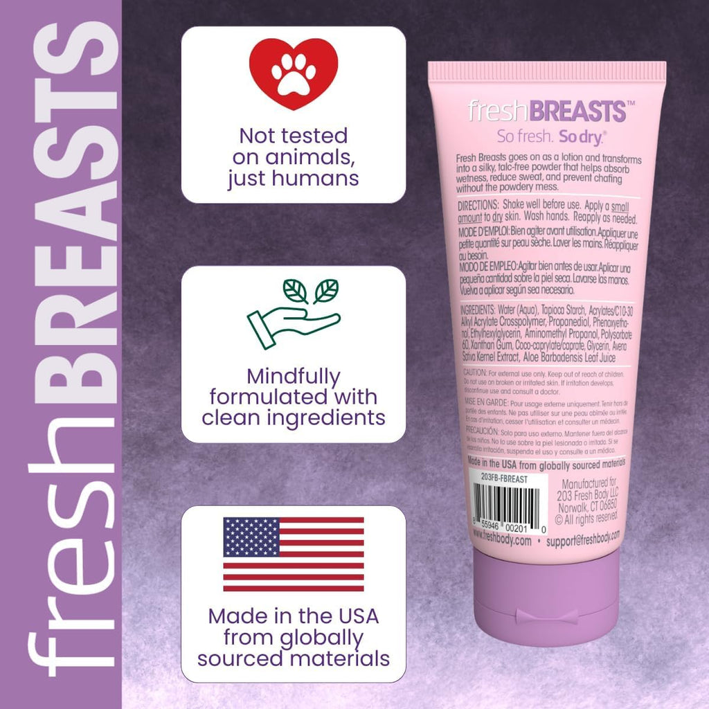 Fresh Breasts Anti Chafing Deodorant Lotion to Powder – 3.4 fl oz x3, No Talc/Aluminum/Fragrance