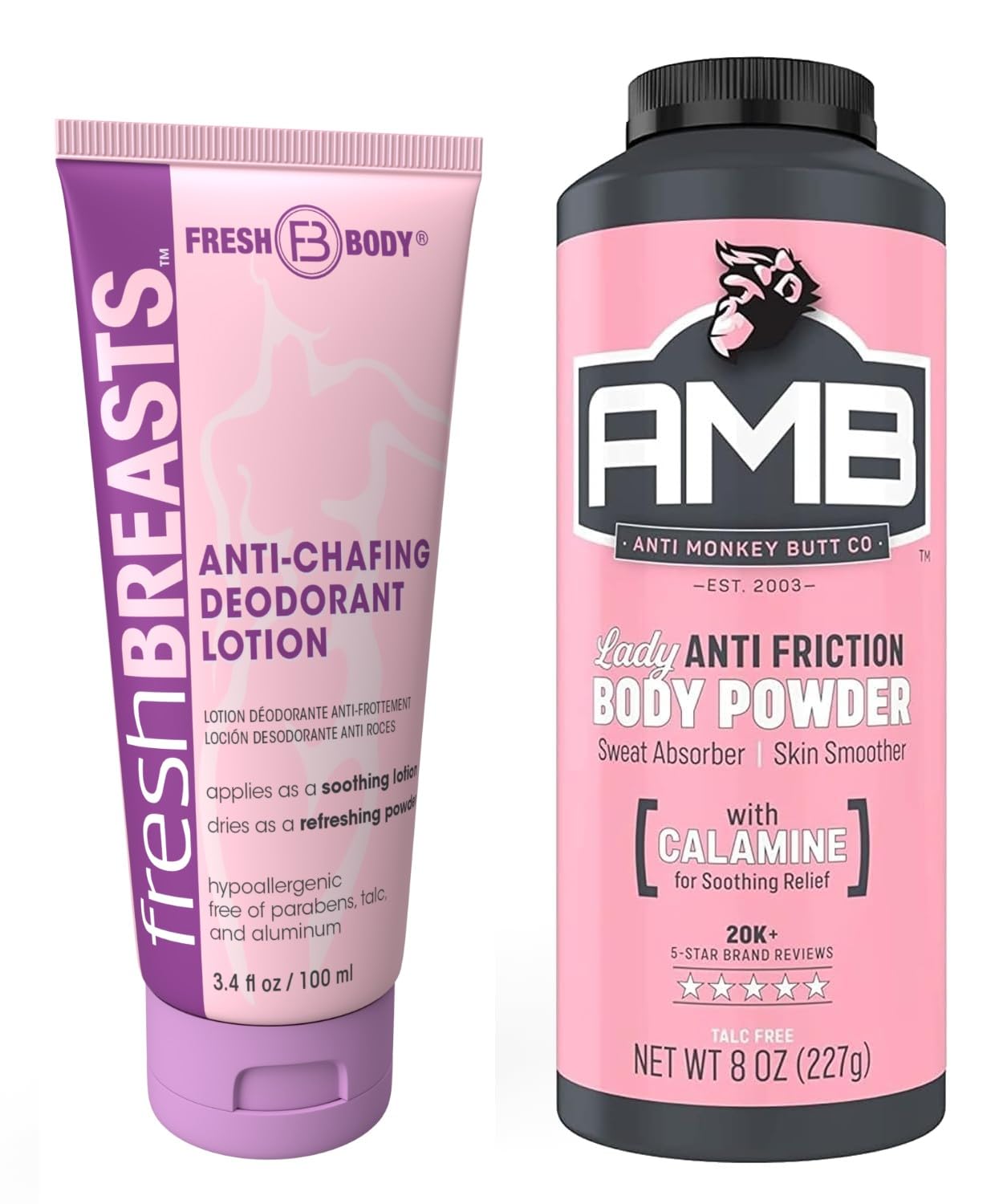 Fresh Body FB Ladies No Sweat Bundle - Fresh Breasts Lotion 3.4 oz + Lady Anti-Monkey Butt Powder 8 oz