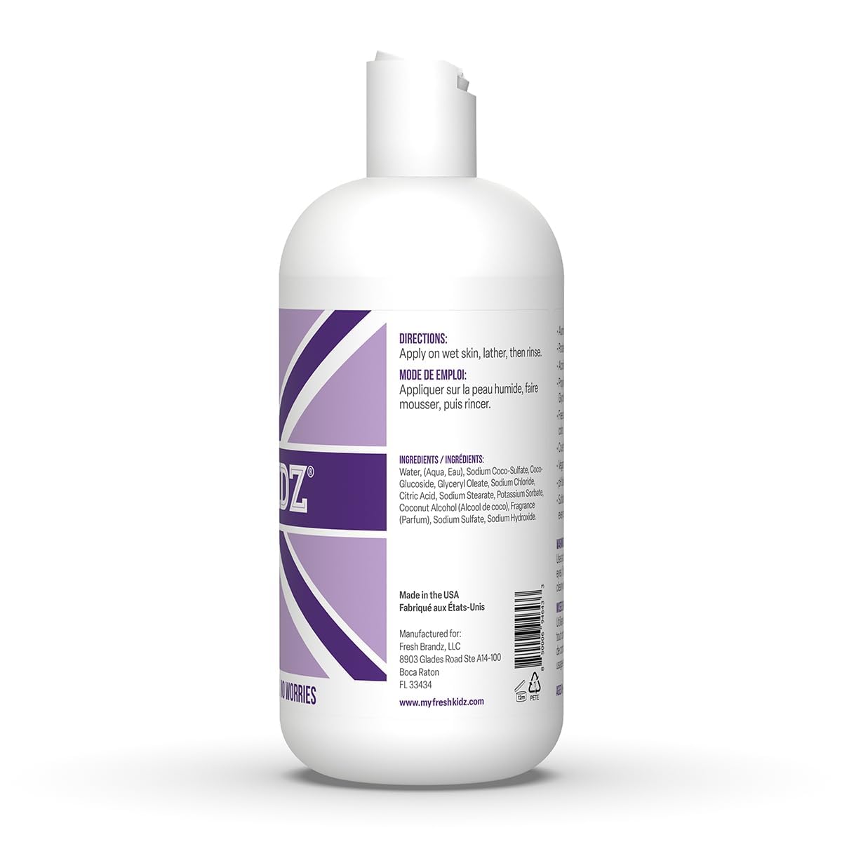Fresh Kidz Body Wash 16.9 fl oz + 2 Roll-On Deodorants (1.86 fl oz) – Girls Purple Set for Kids & Teens