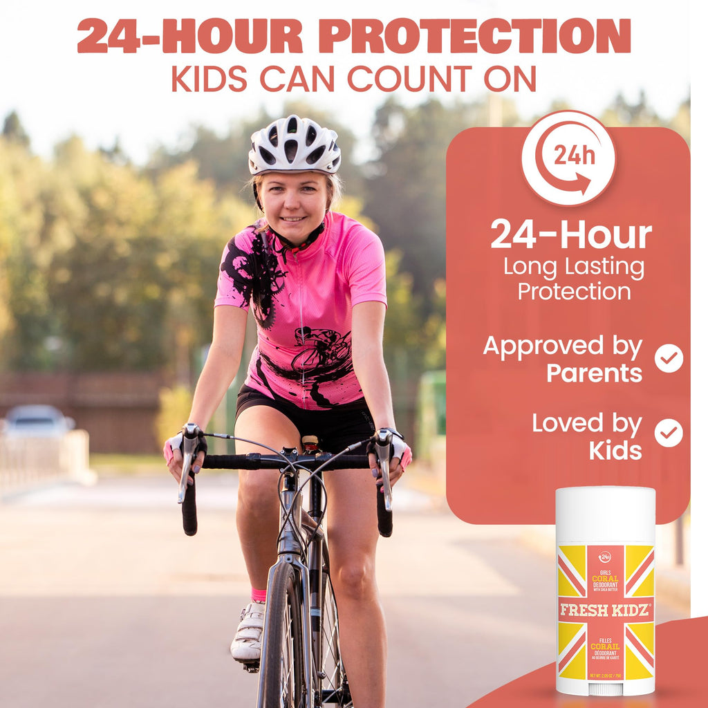 Fresh Kidz Coral Deodorant Stick – Aluminum- and Baking Soda-Free, 24-Hour Odor Protection for Kids & Teens