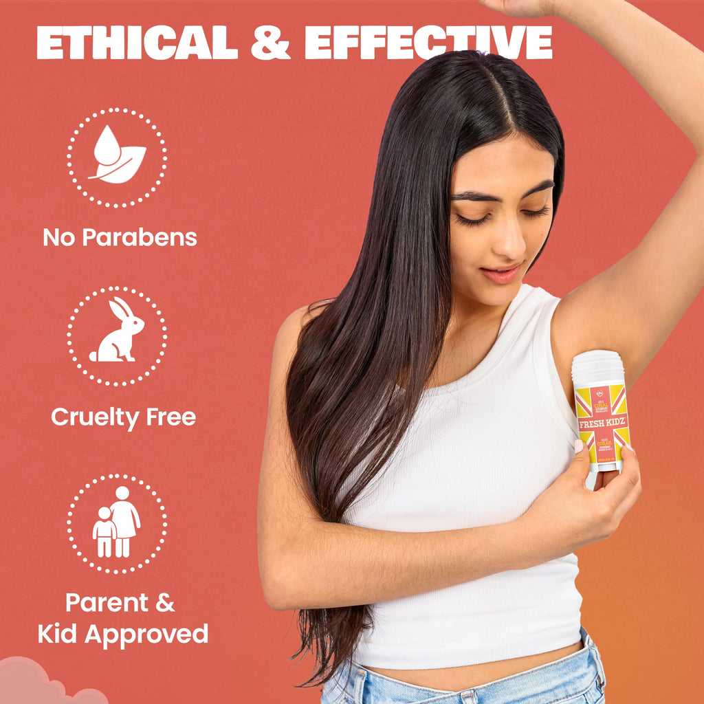 Fresh Kidz Coral Deodorant Stick – Aluminum- and Baking Soda-Free, 24-Hour Odor Protection for Kids & Teens