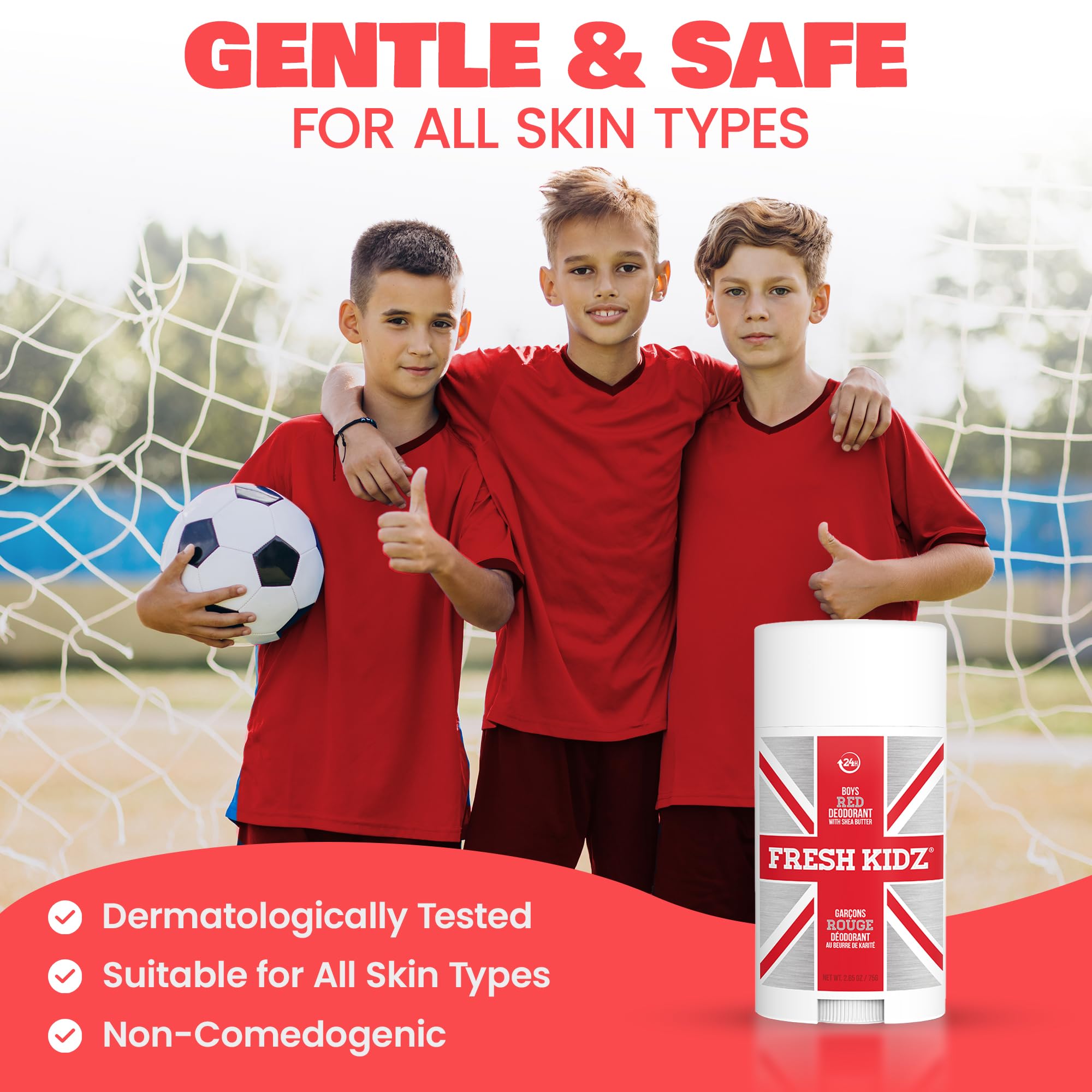 Fresh Kidz Deodorant Stick for Kids and Teens – Aluminum Free, Baking Soda Free, 24 Hour Protection (Boys Red) 2.65 oz