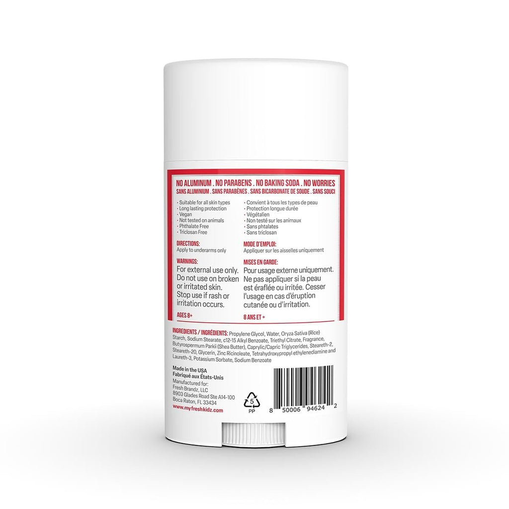 Fresh Kidz Deodorant Stick for Kids and Teens – Aluminum Free, Baking Soda Free, 24 Hour Protection (Boys Red) 2.65 oz