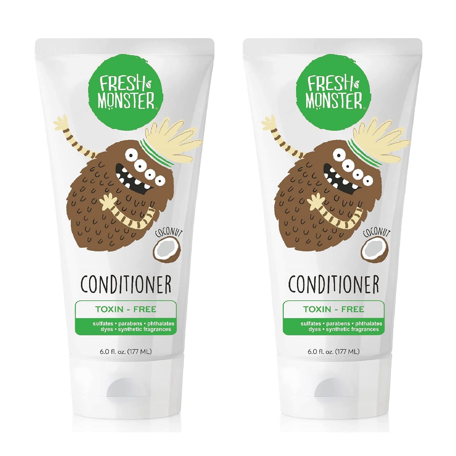 Fresh Monster Kids Hair Conditioner – 2 Pack (6 oz each) – Toxin-Free, Hypoallergenic, Coconut