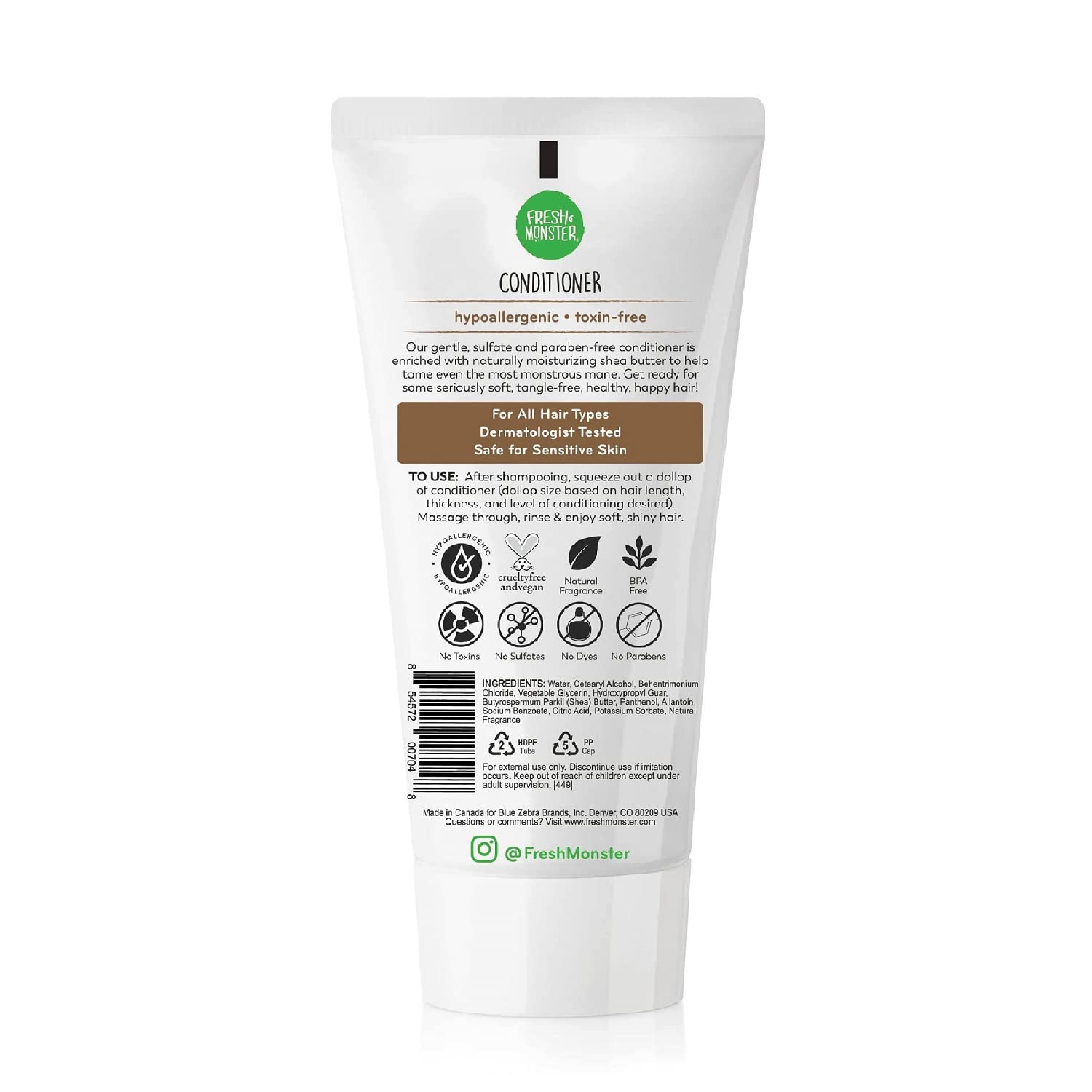 Fresh Monster Kids Hair Conditioner – 2 Pack (6 oz each) – Toxin-Free, Hypoallergenic, Coconut