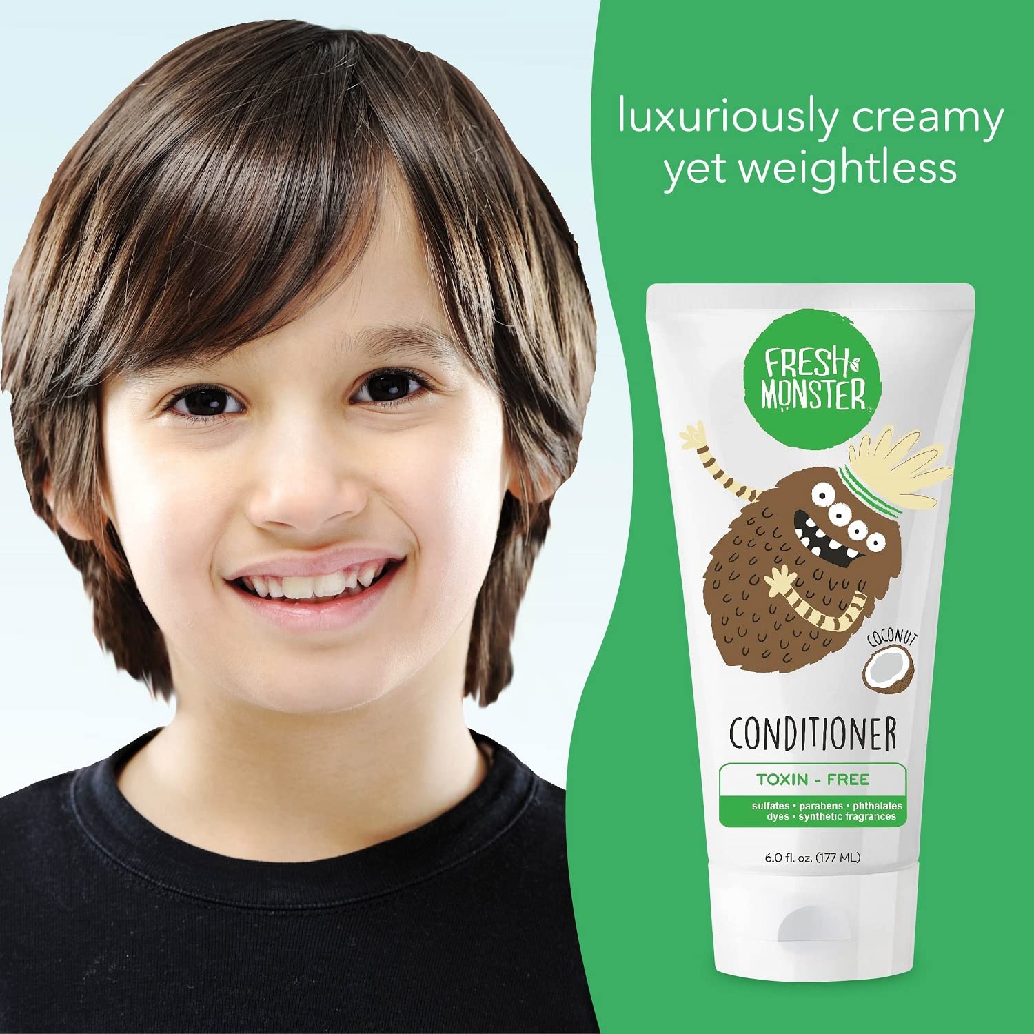 Fresh Monster Kids Hair Conditioner – 2 Pack (6 oz each) – Toxin-Free, Hypoallergenic, Coconut