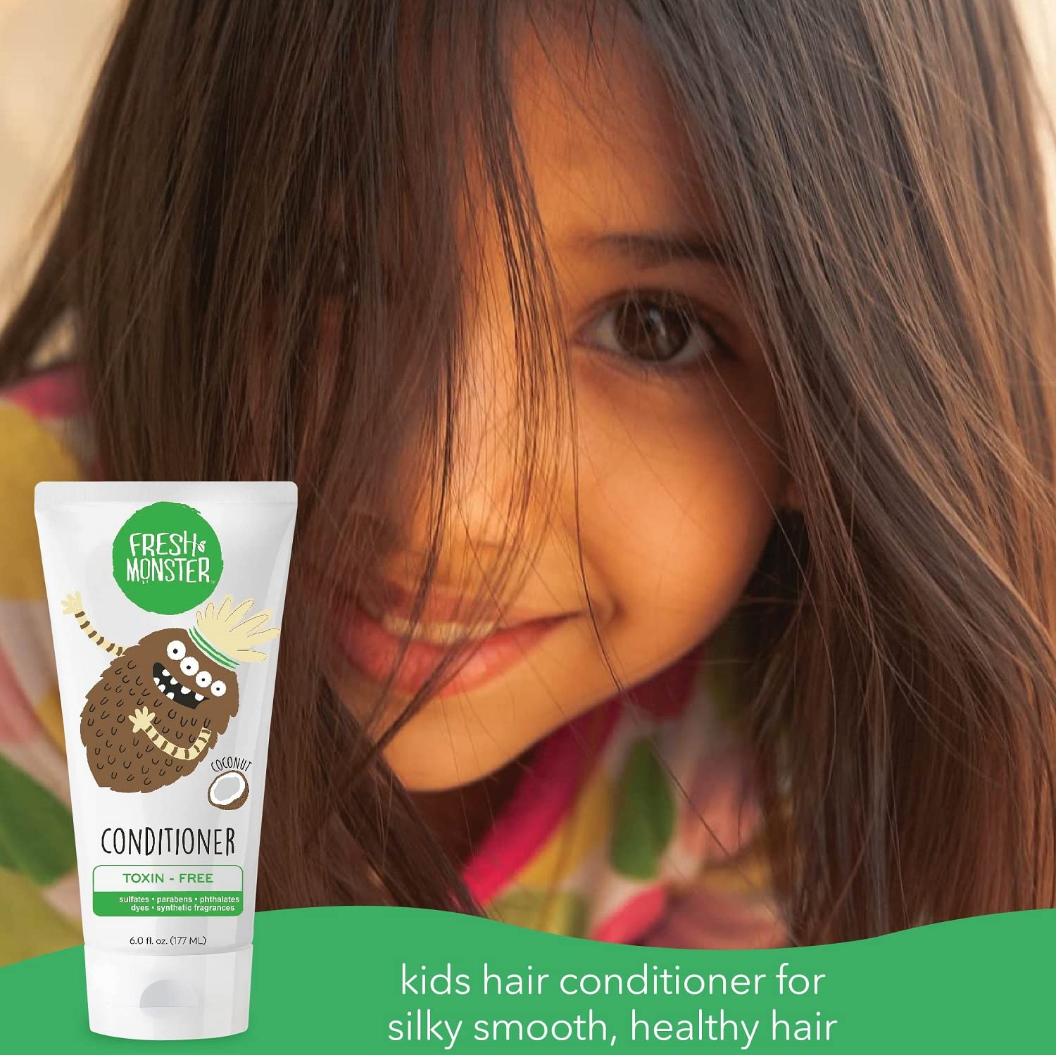 Fresh Monster Kids Hair Conditioner – 2 Pack (6 oz each) – Toxin-Free, Hypoallergenic, Coconut