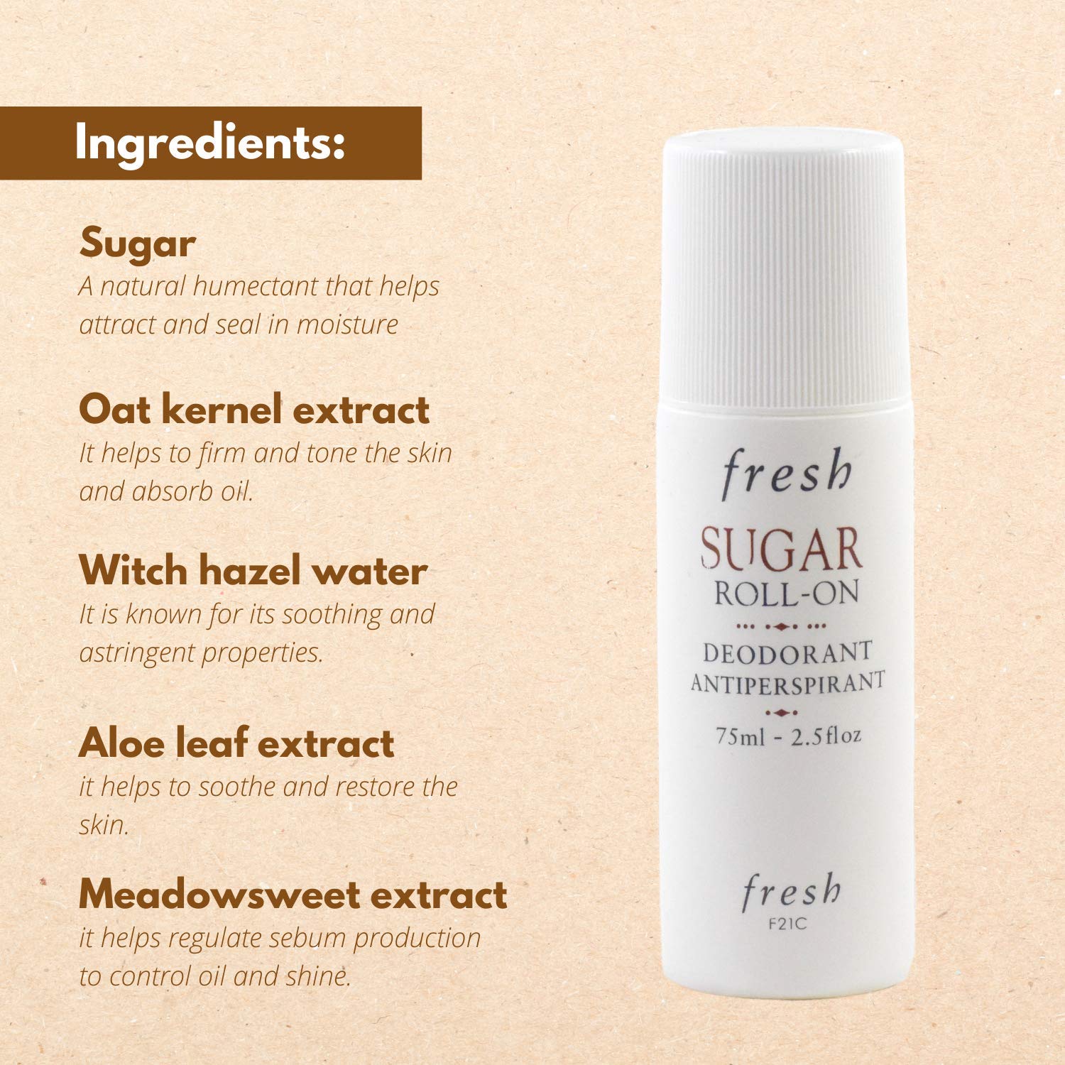 Fresh Sugar Roll-On Deodorant 75ml/2.5oz – Alcohol-Free Odor Protection