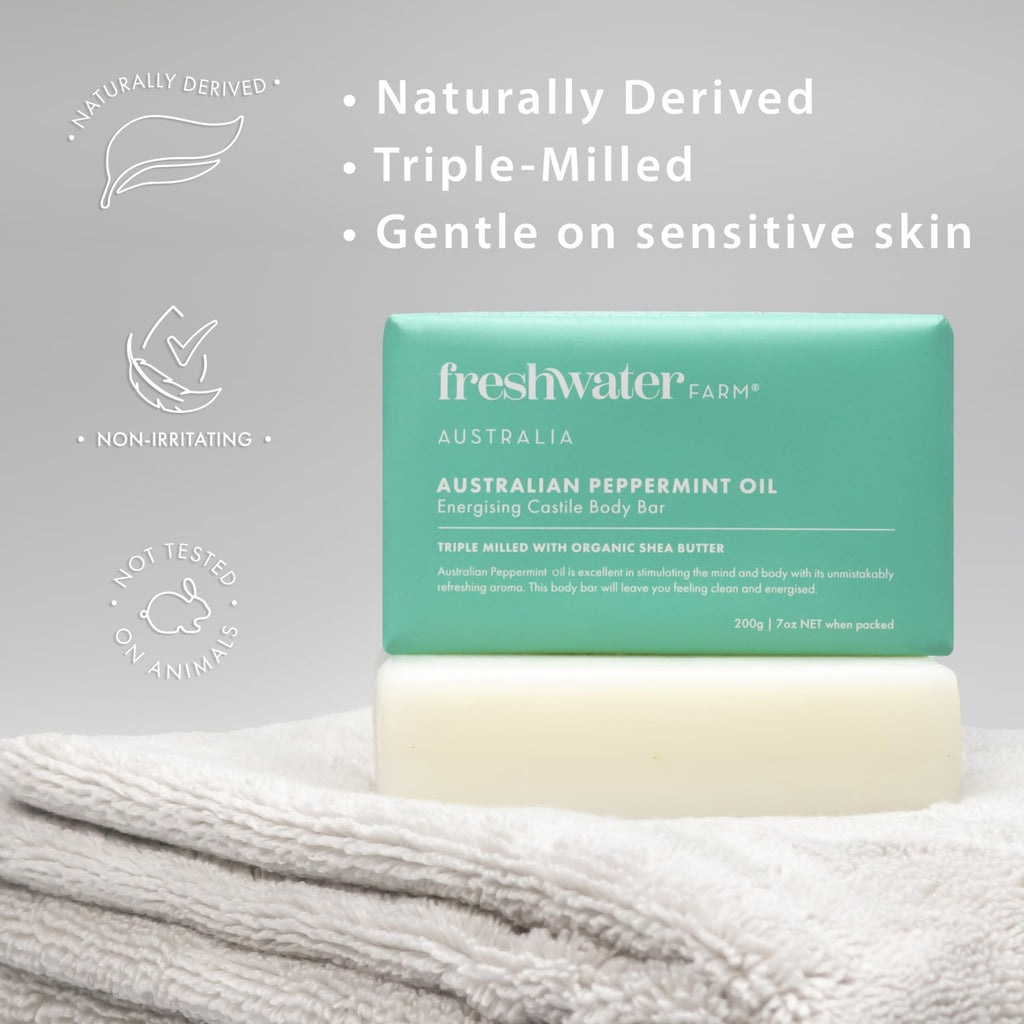 Freshwater Farm Australia Energizing Castile Soap – Natural Bar Soap with Peppermint Oil – 7 oz 8-Pack
