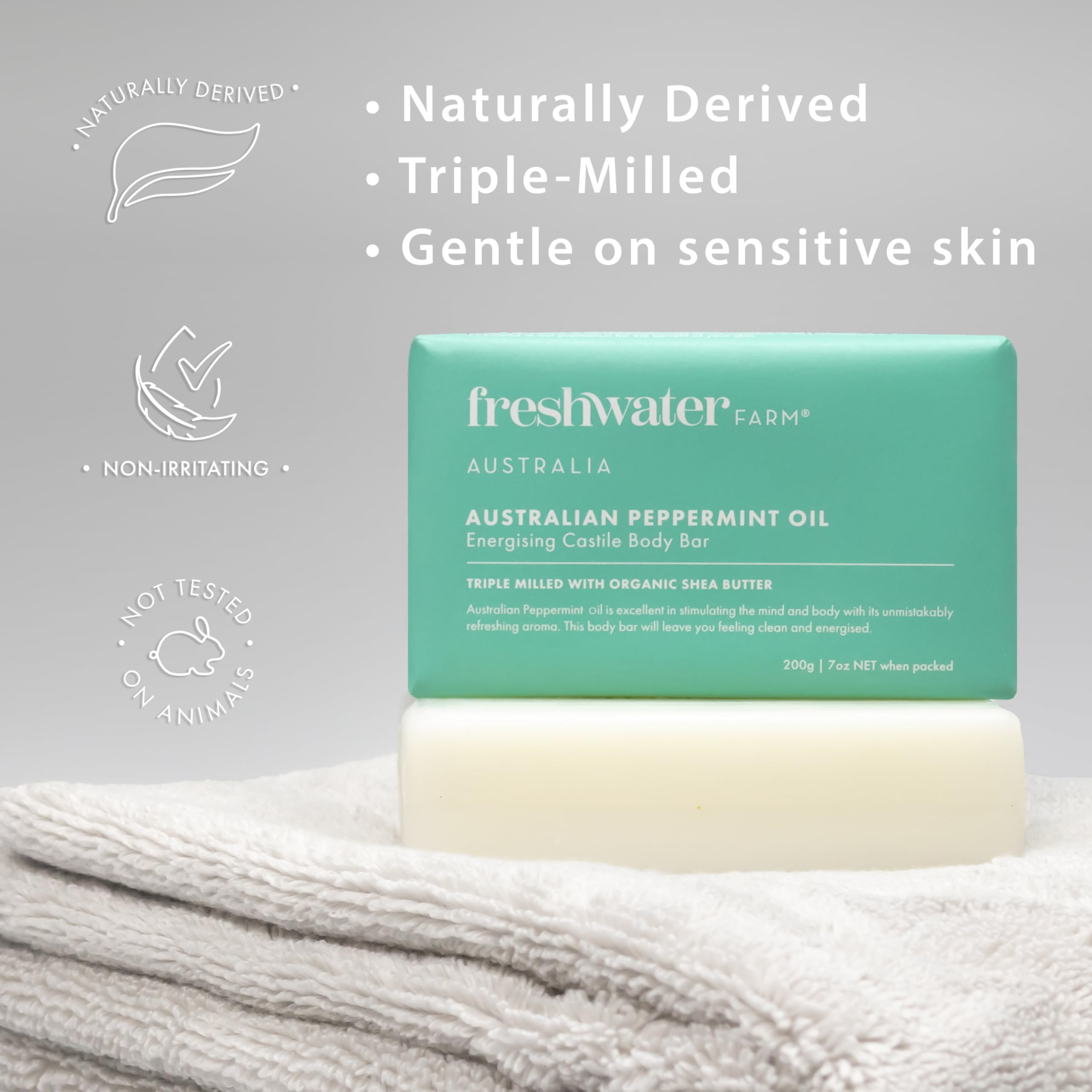 Freshwater Farm Australia Energizing Castile Soap – Natural Bar Soap with Peppermint Oil – 7 oz 8-Pack