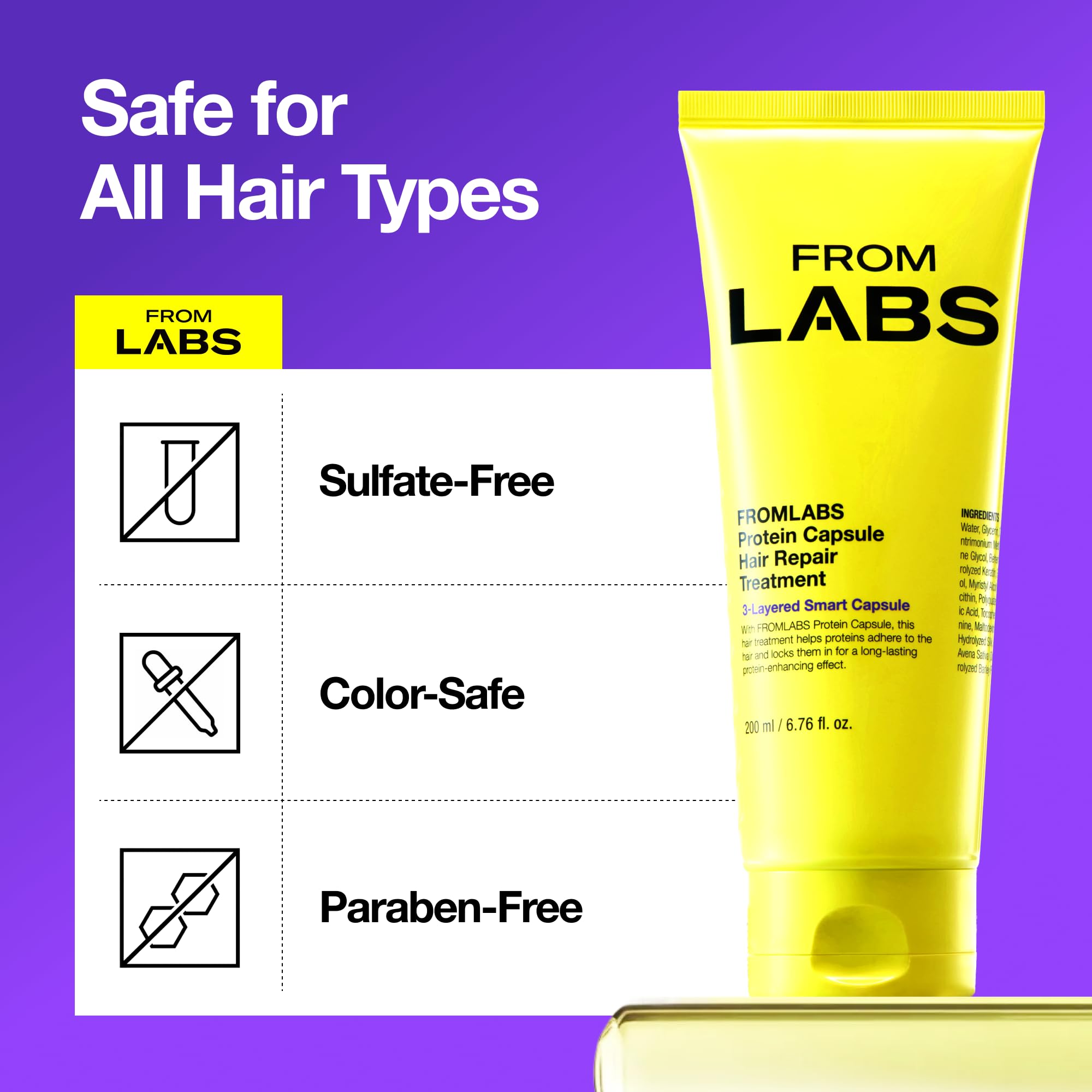 FROMLABS Protein Capsule Hair Repair Treatment – 3-Min Keratin Mask, Deep Conditioning, 6.76 fl oz