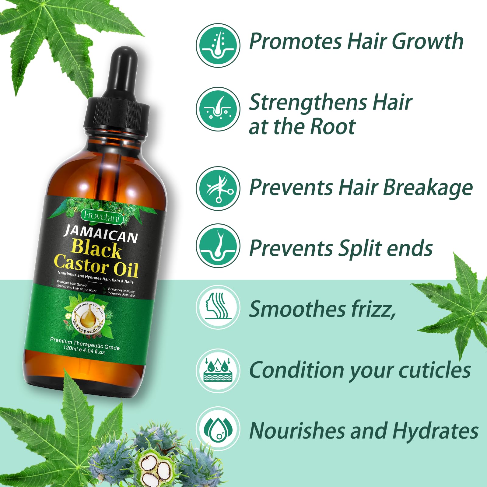 Frovetani 120ML Jamaican Black Castor Oil – Organic Cold-Pressed for Hair & Brows