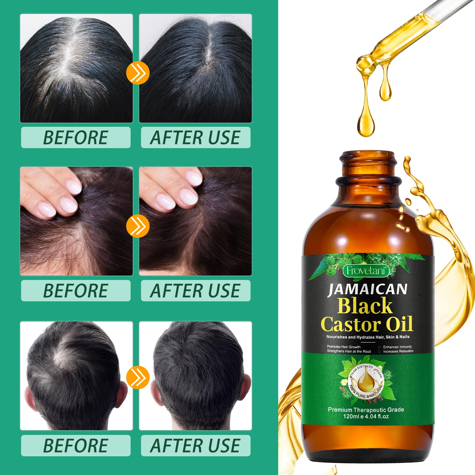 Frovetani 120ML Jamaican Black Castor Oil – Organic Cold-Pressed for Hair & Brows