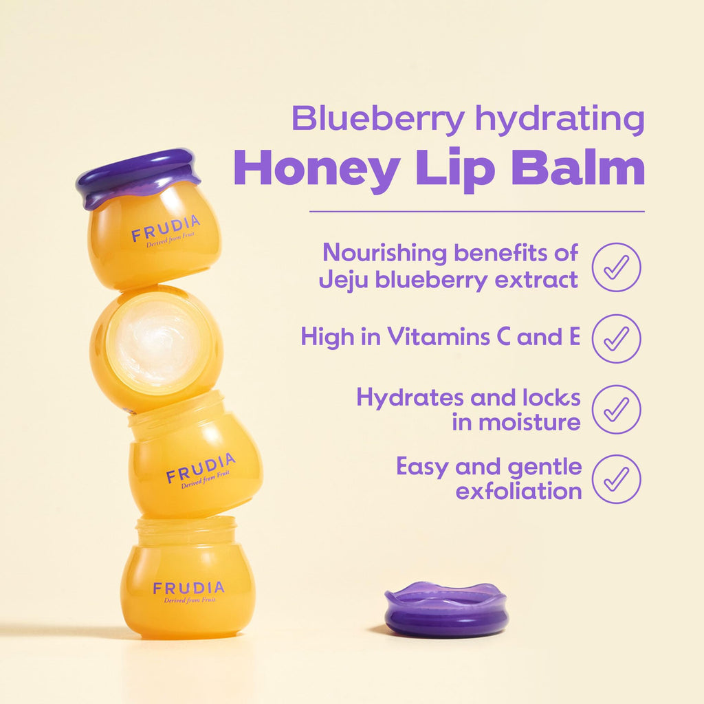 FRUDIA Blueberry Honey Lip Balm Tube | Exfoliating & Moisturizing Dewy Lip Care with Jeju Blueberry & Honey Extracts
