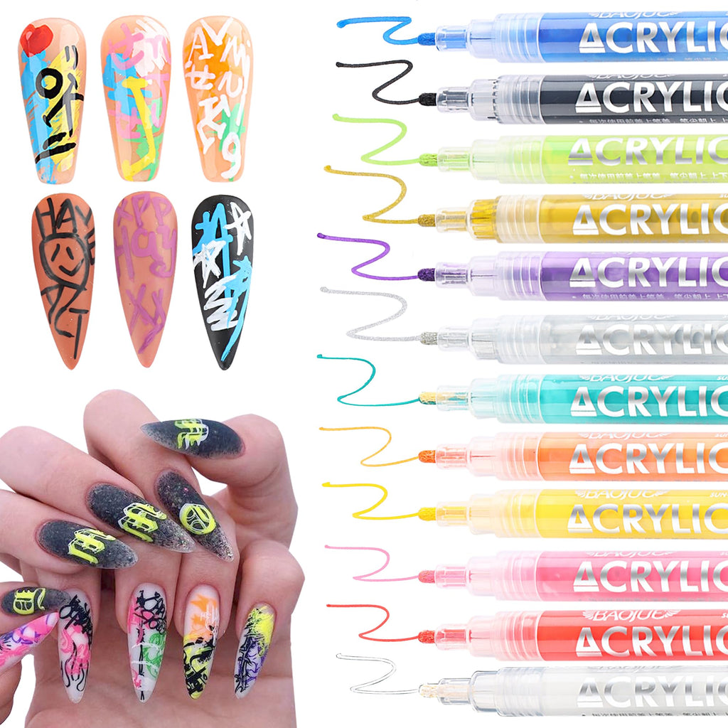 FSpronail Nail Art Pens – 12 Colors with 1mm Fine Point for DIY Nail Art