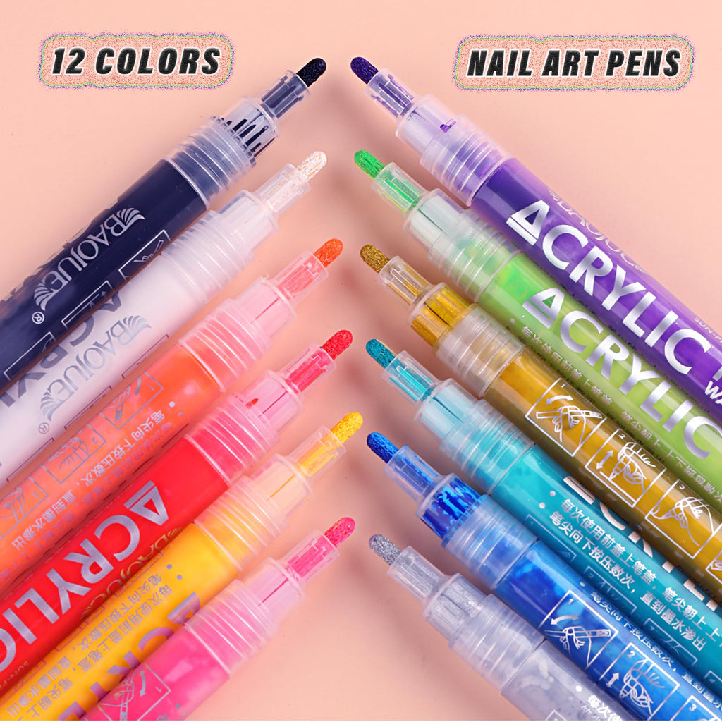 FSpronail Nail Art Pens – 12 Colors with 1mm Fine Point for DIY Nail Art