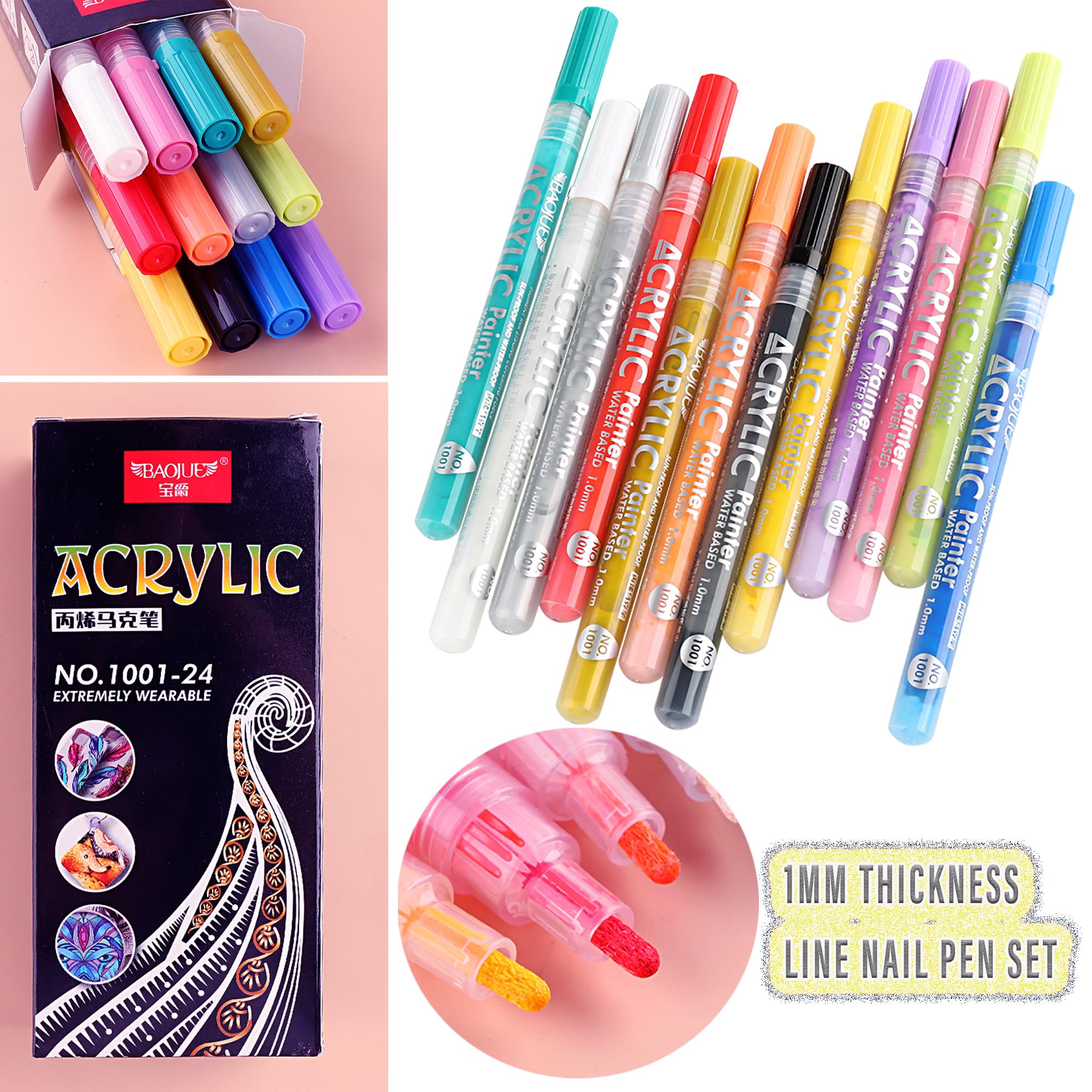 FSpronail Nail Art Pens – 12 Colors with 1mm Fine Point for DIY Nail Art