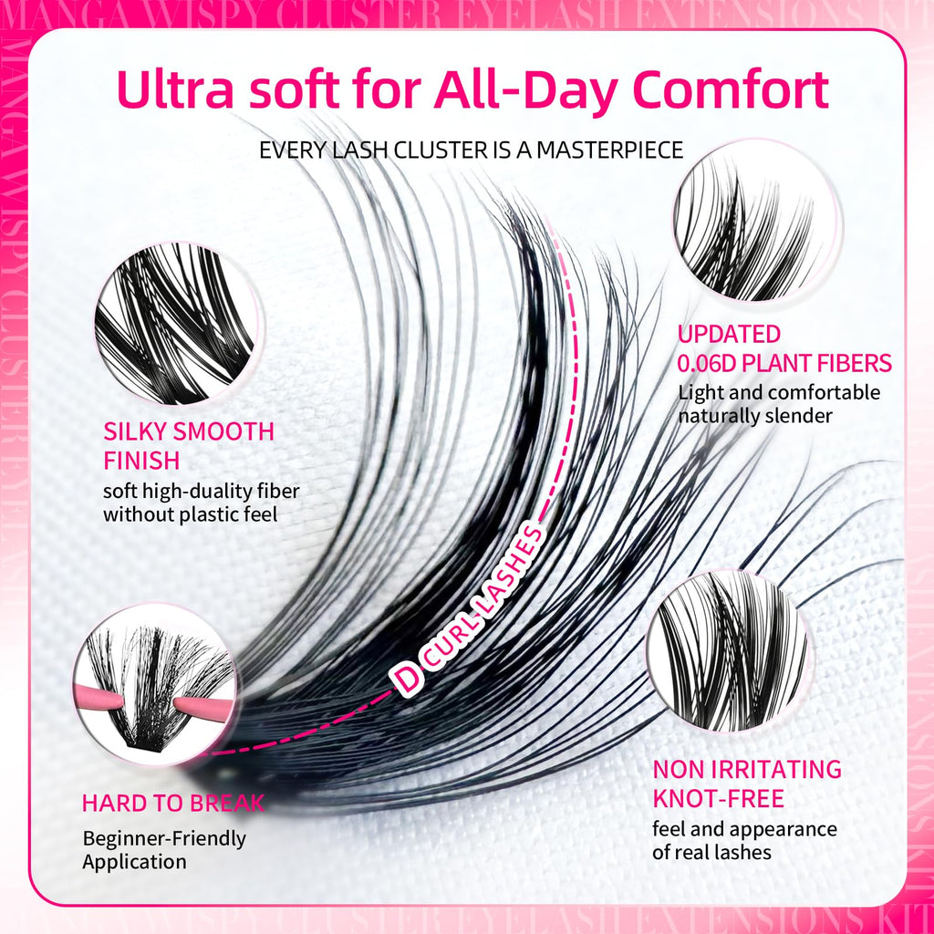 FTBZCF Lash Clusters Kit – 504pcs 100D 10-18mm DIY Manga Wispy Eyelashes
