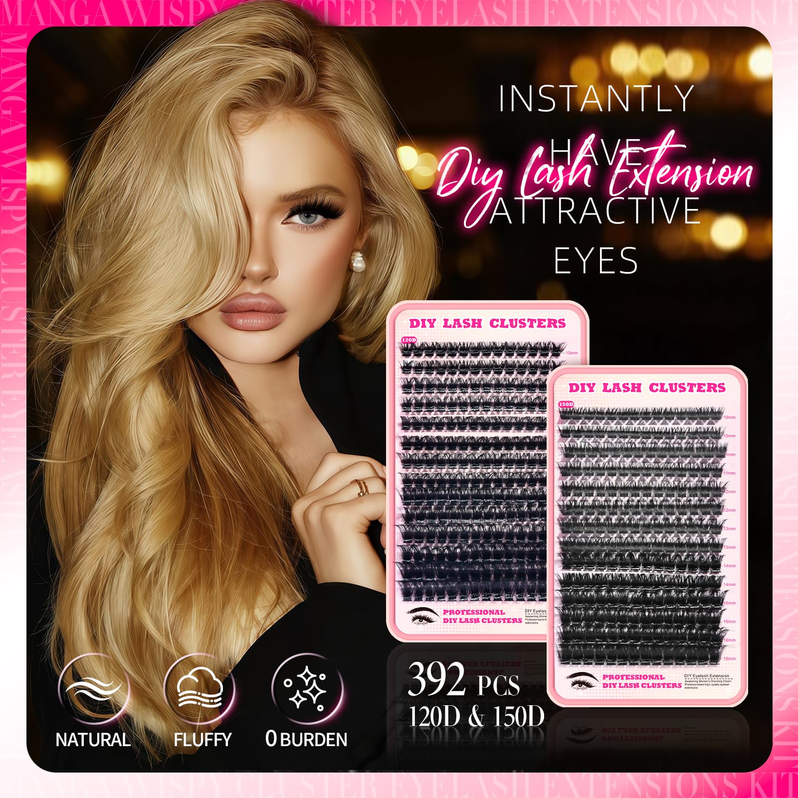 FTBZCF Lash Clusters Kit – 392pcs DIY Lashes 120D/150D, 10-18mm, Bond Seal, Tweezers & Remover