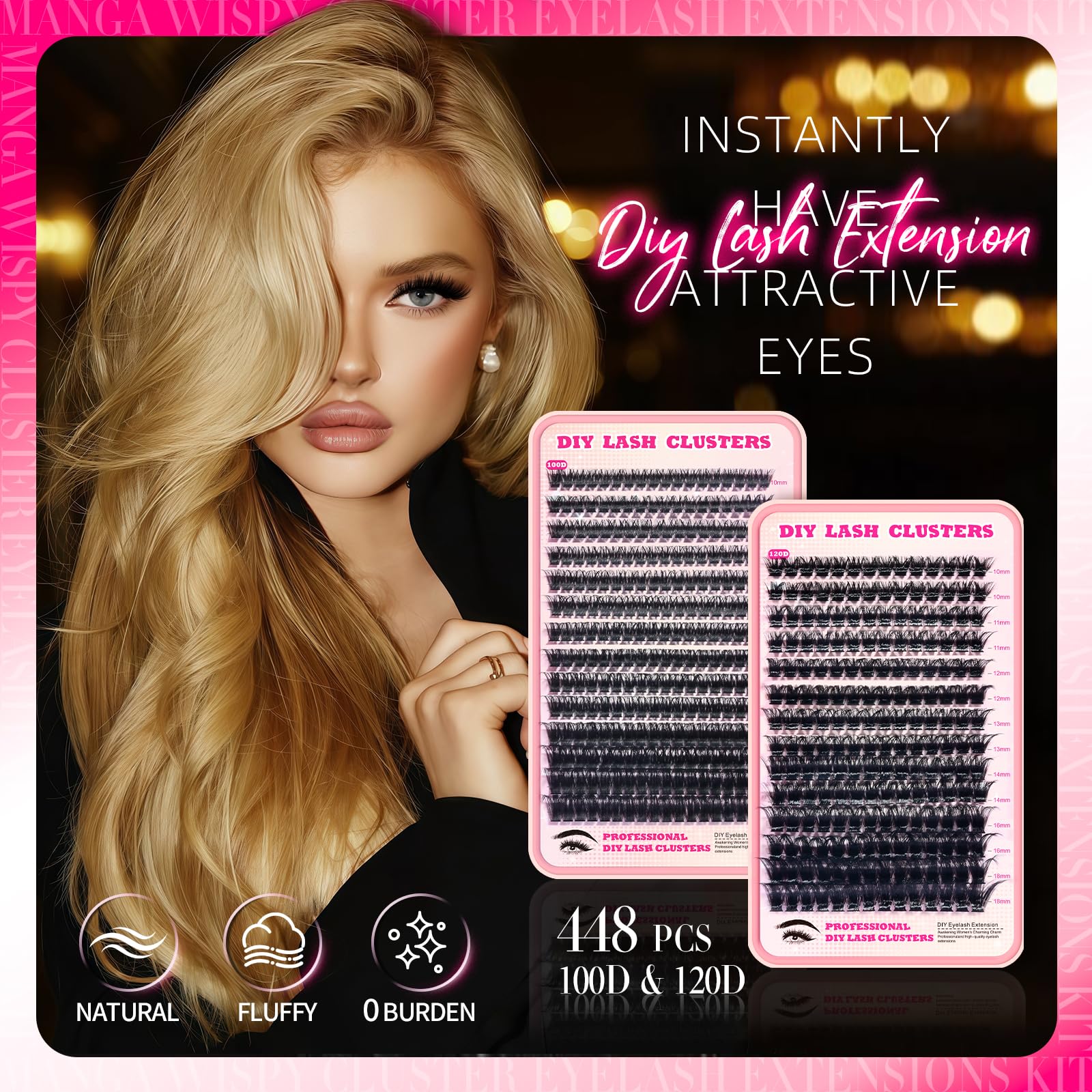 FTBZCF Lash Clusters Kit – 448pcs 100D & 120D Natural Lashes, 10-18mm, DIY Manga Cluster Kit