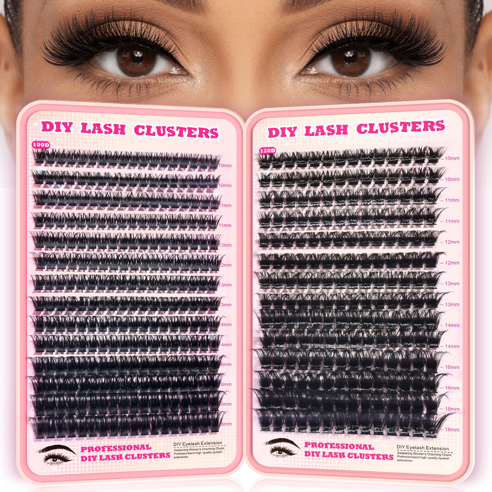 FTBZCF Lash Clusters Kit – 448pcs DIY 100D/120D Natural D-Curl, 10–18mm
