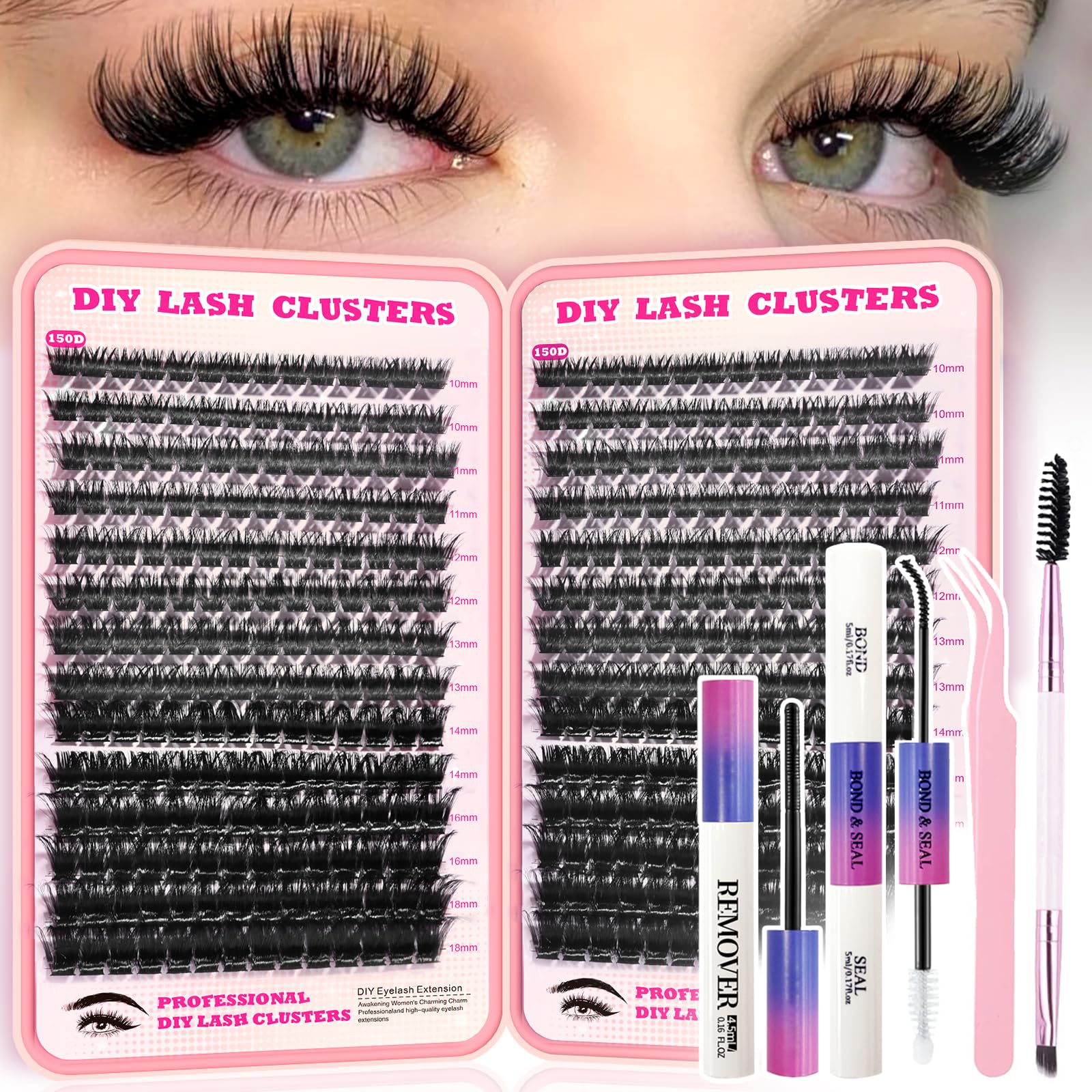 FTBZCF Lash Clusters Kit – DIY Home Extensions, 392pcs 150D 10–18mm Natural Fluffy Lashes
