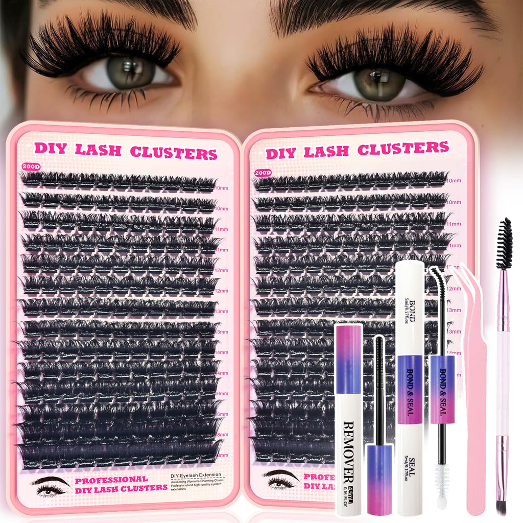 FTBZCF Lash Clusters Kit – 336pcs DIY 200D 10–18mm Lashes with Bond Seal & Tools