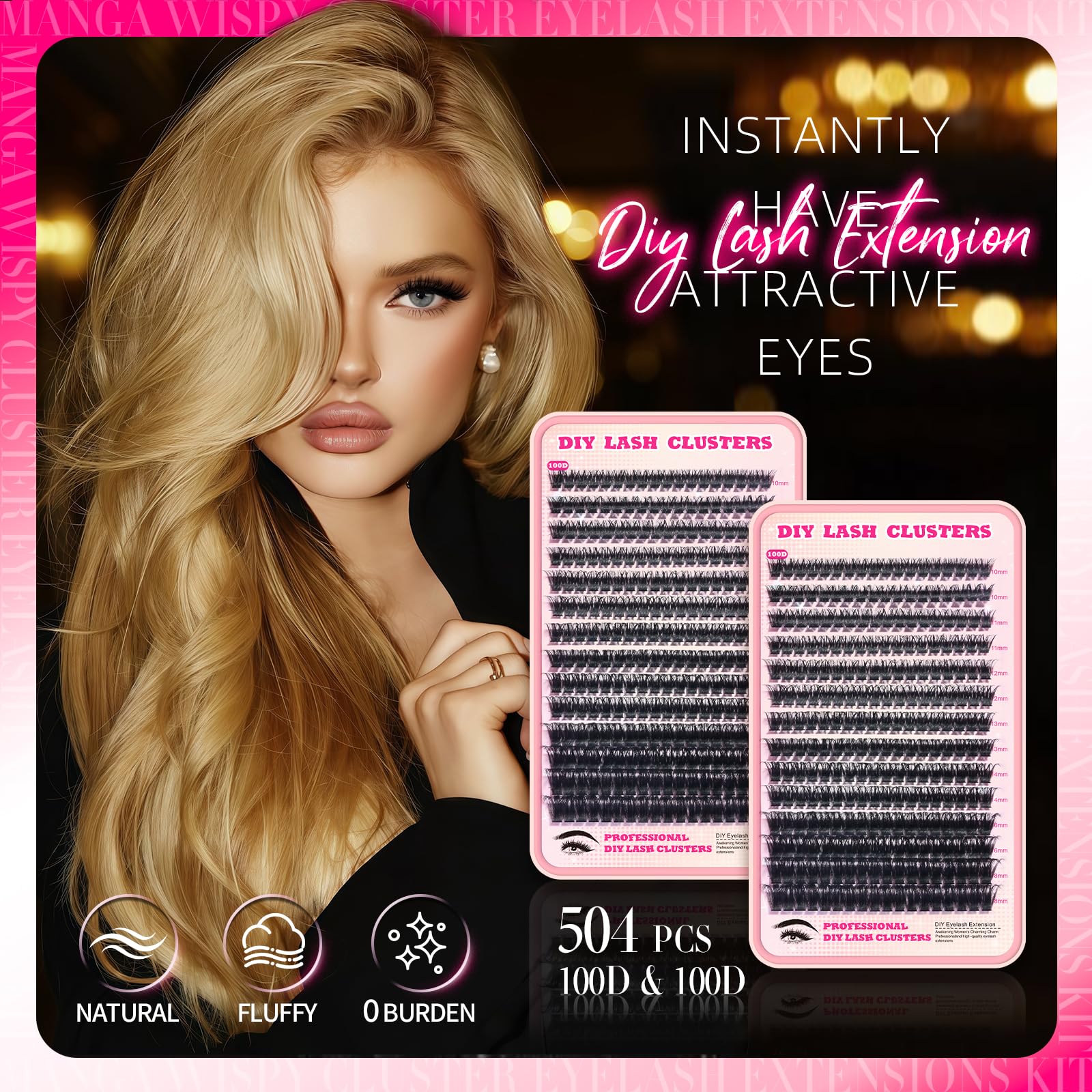 FTBZCF Lash Clusters Kit – 504pcs 100D 10-18mm DIY Manga Wispy Eyelashes