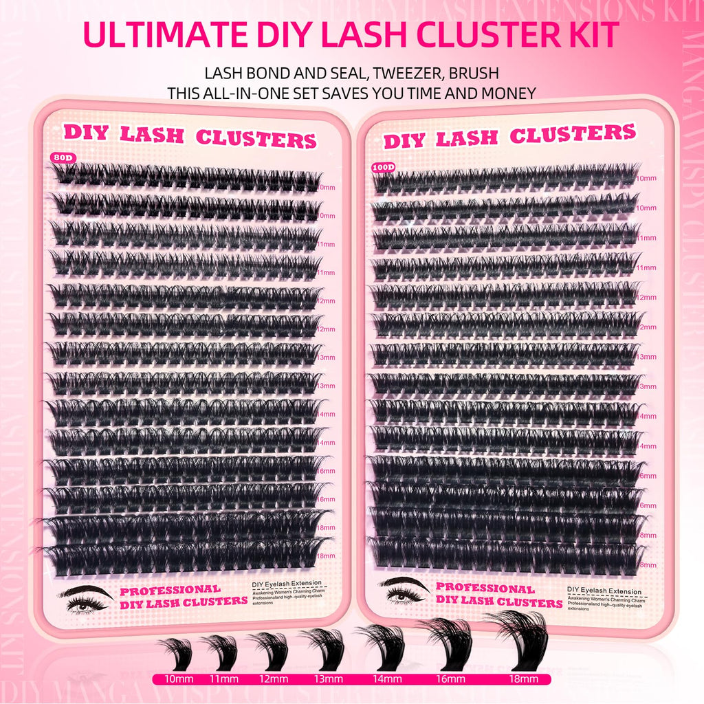 FTBZCF Lash Clusters 392pcs – 120D & 150D Natural Fluffy D Curl 10-18mm DIY Kit
