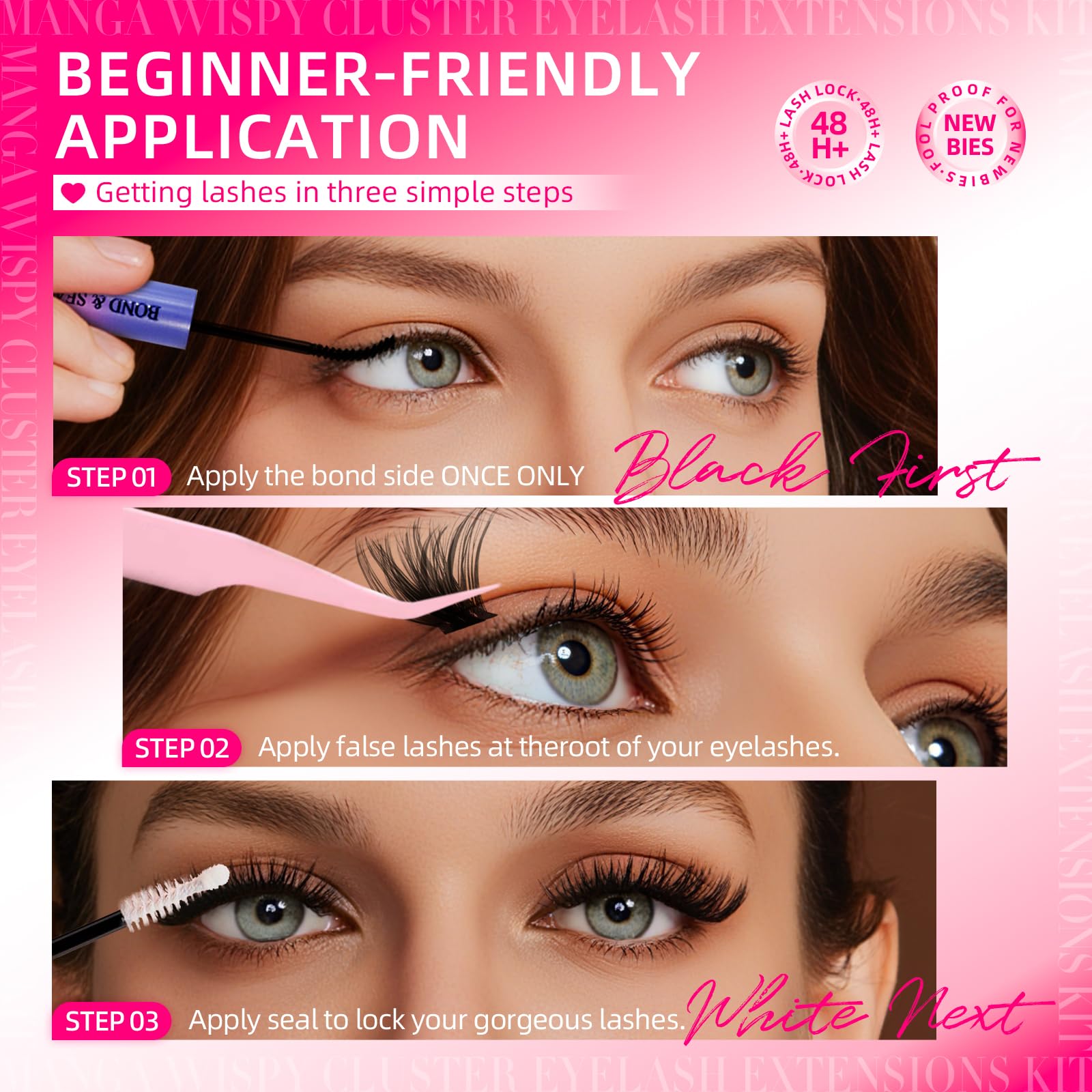 FTBZCF Lash Clusters Kit – 504pcs 100D 10-18mm DIY Manga Wispy Eyelashes