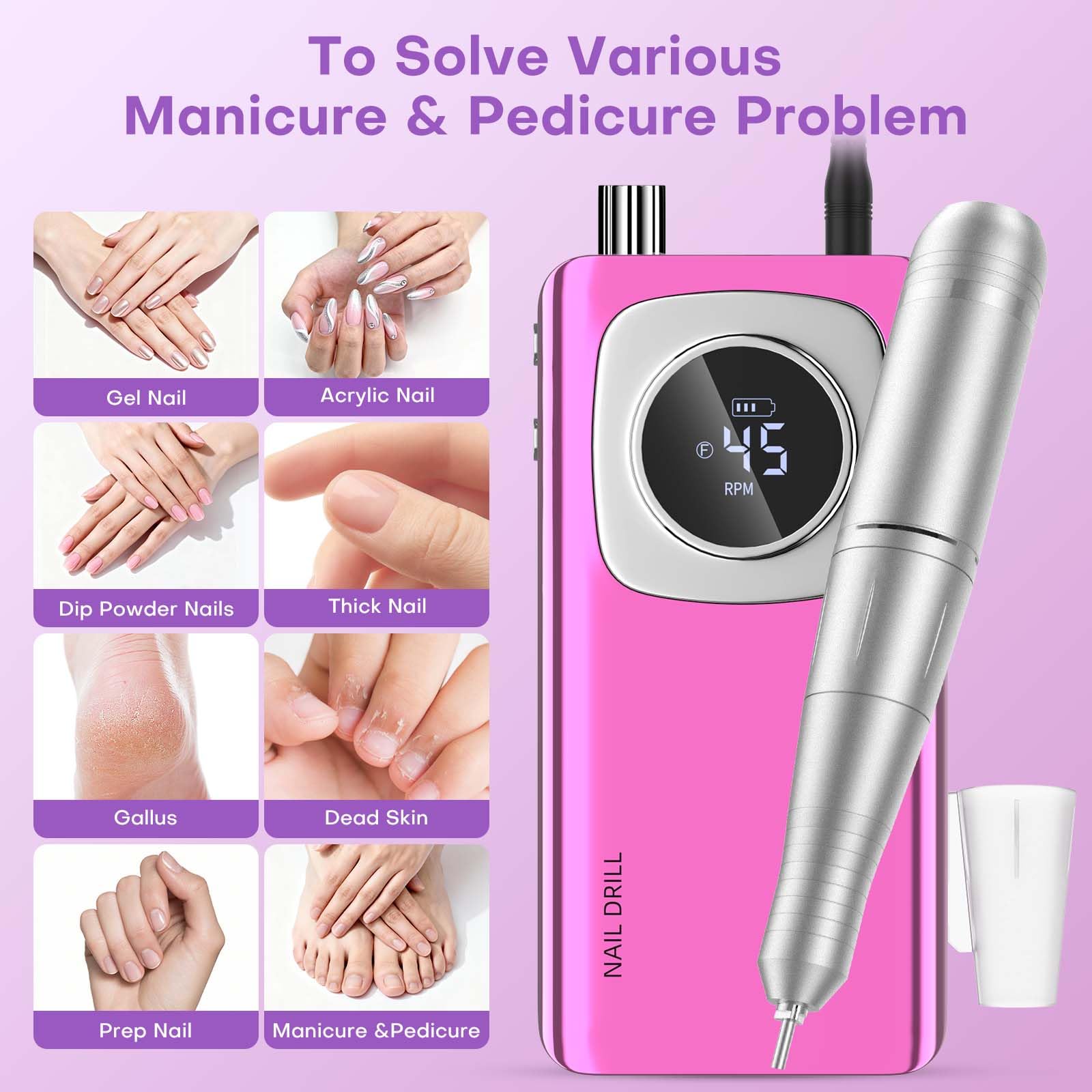 FTOYIN Electric Nail Drill Pro — Rechargeable Nail File for Acrylic & Gel