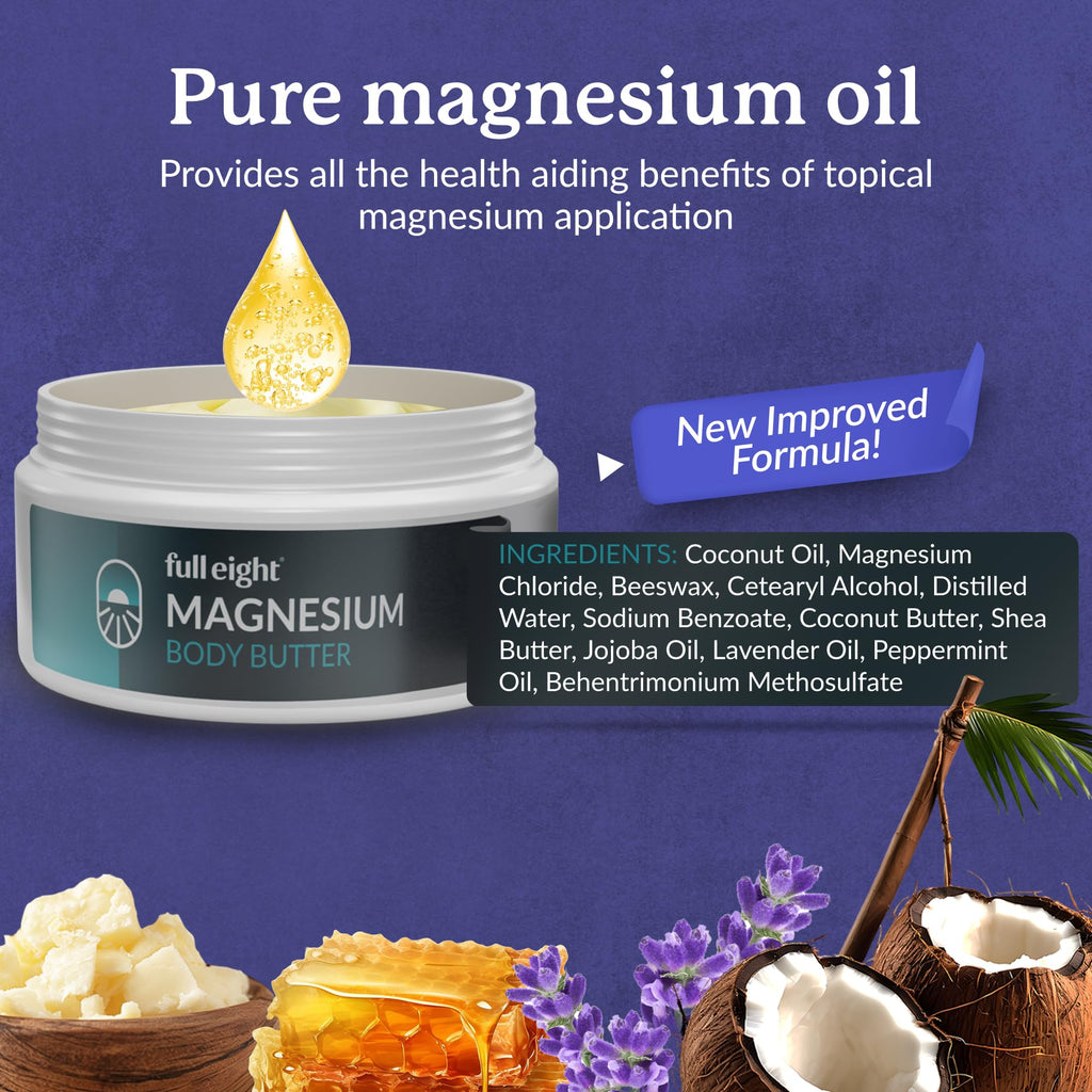 Full Eight Magnesium Body Butter with Pure Magnesium Oil – Leg Comfort & Sleep Support – 4oz