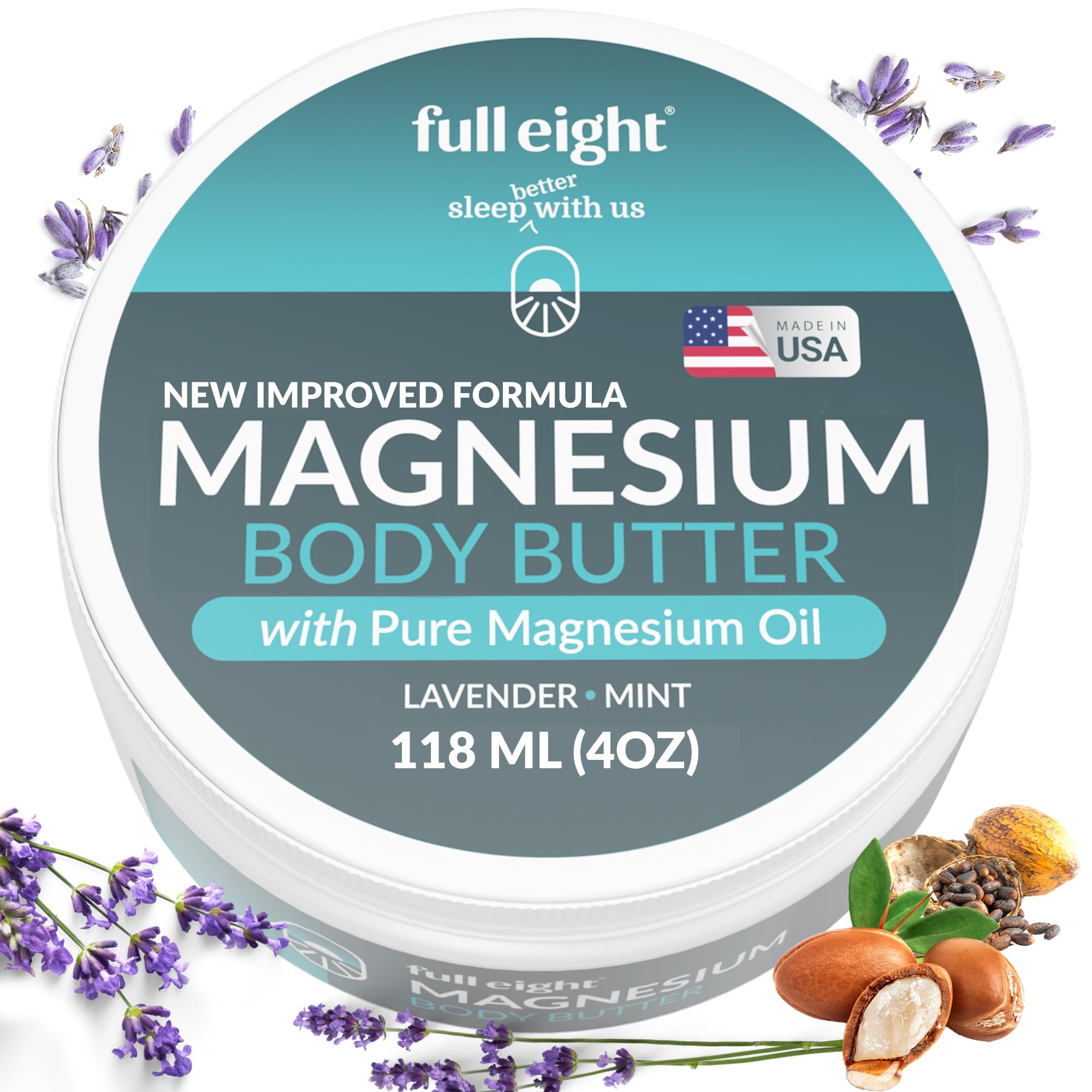 Full Eight Magnesium Body Butter with Pure Magnesium Oil – Leg Comfort & Sleep Support – 4oz