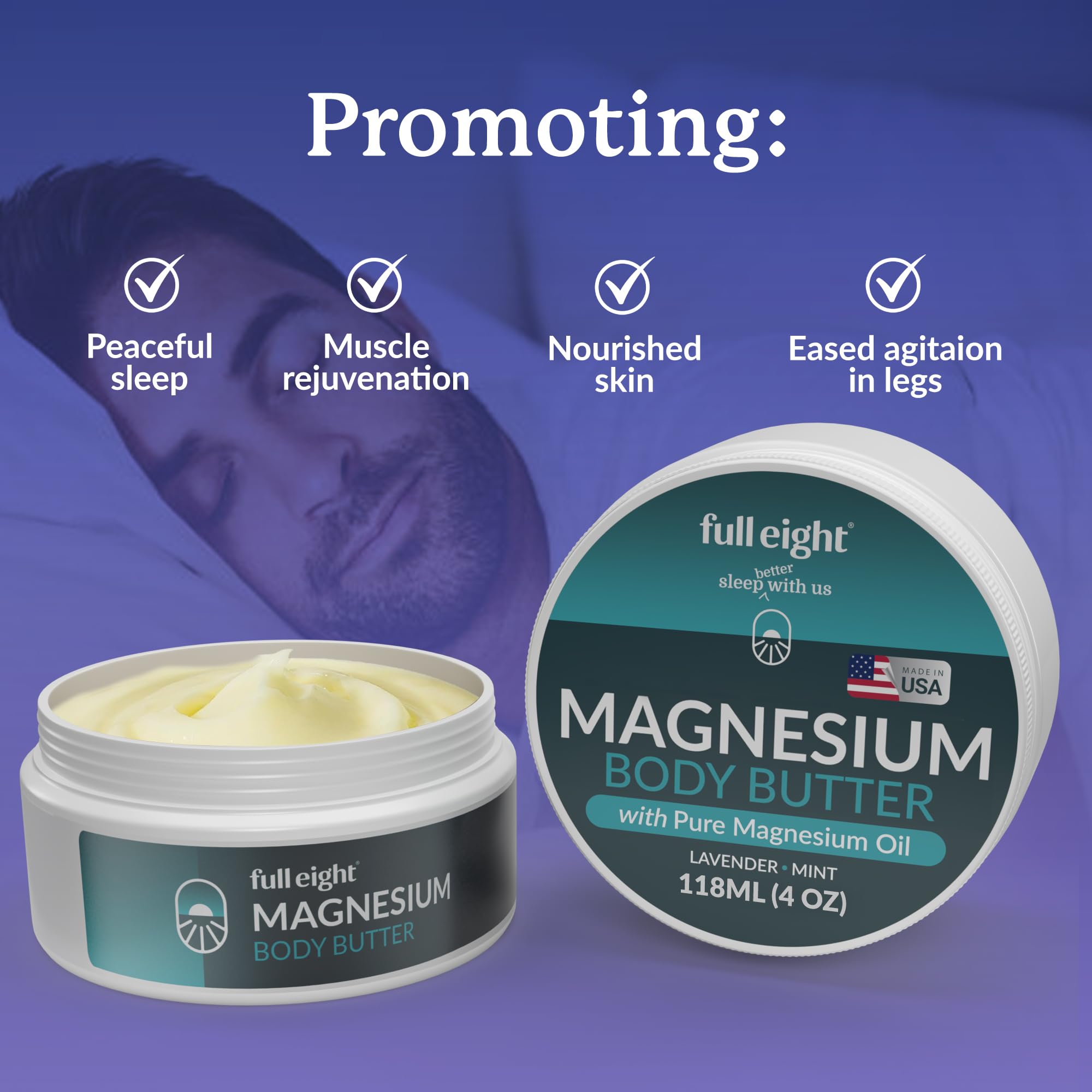 Full Eight Magnesium Body Butter with Pure Magnesium Oil – Leg Comfort & Sleep Support – 4oz