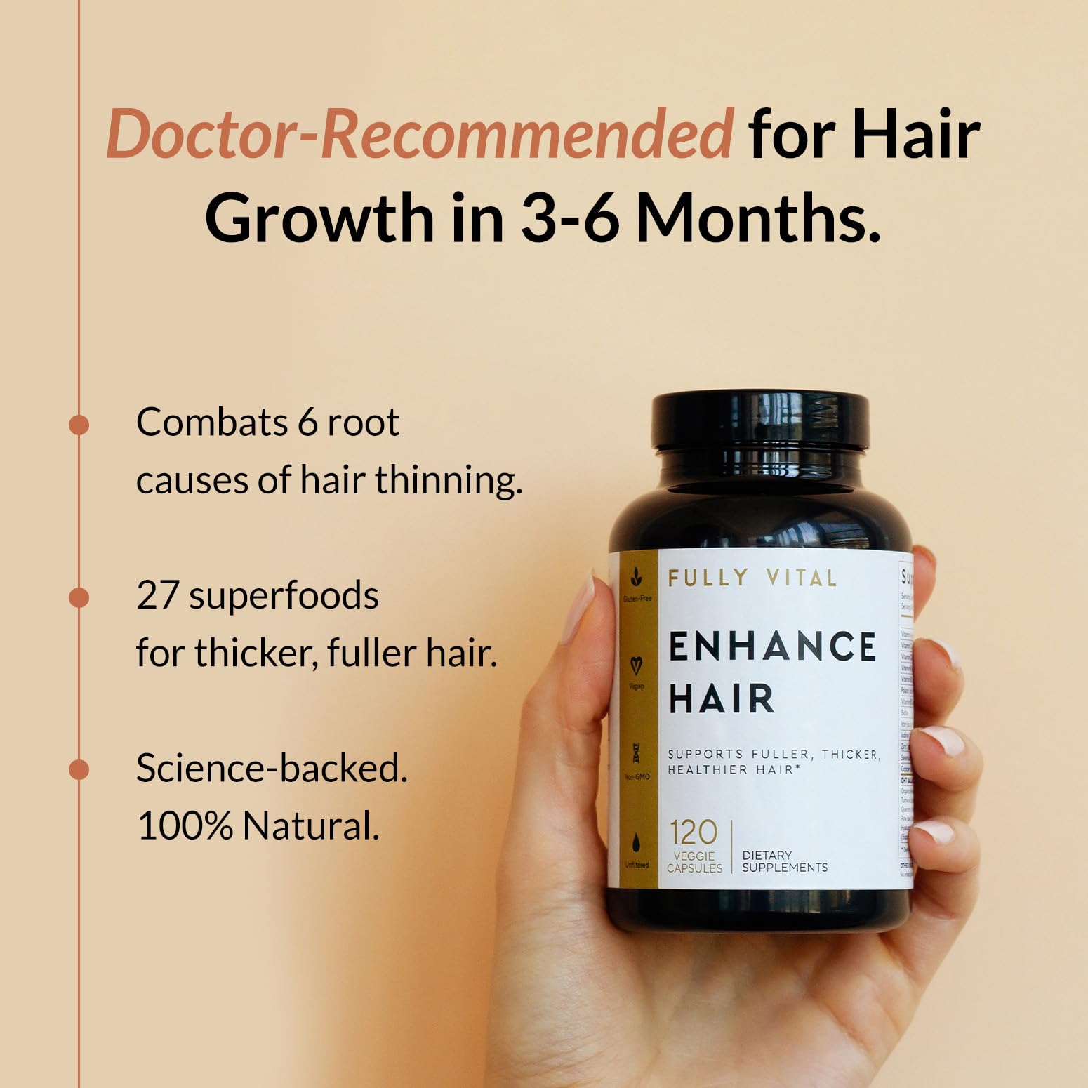 FullyVital Hair Growth Supplement for Women 35+: Thicker, Fuller Hair – Vegan & Dermatologist Recommended