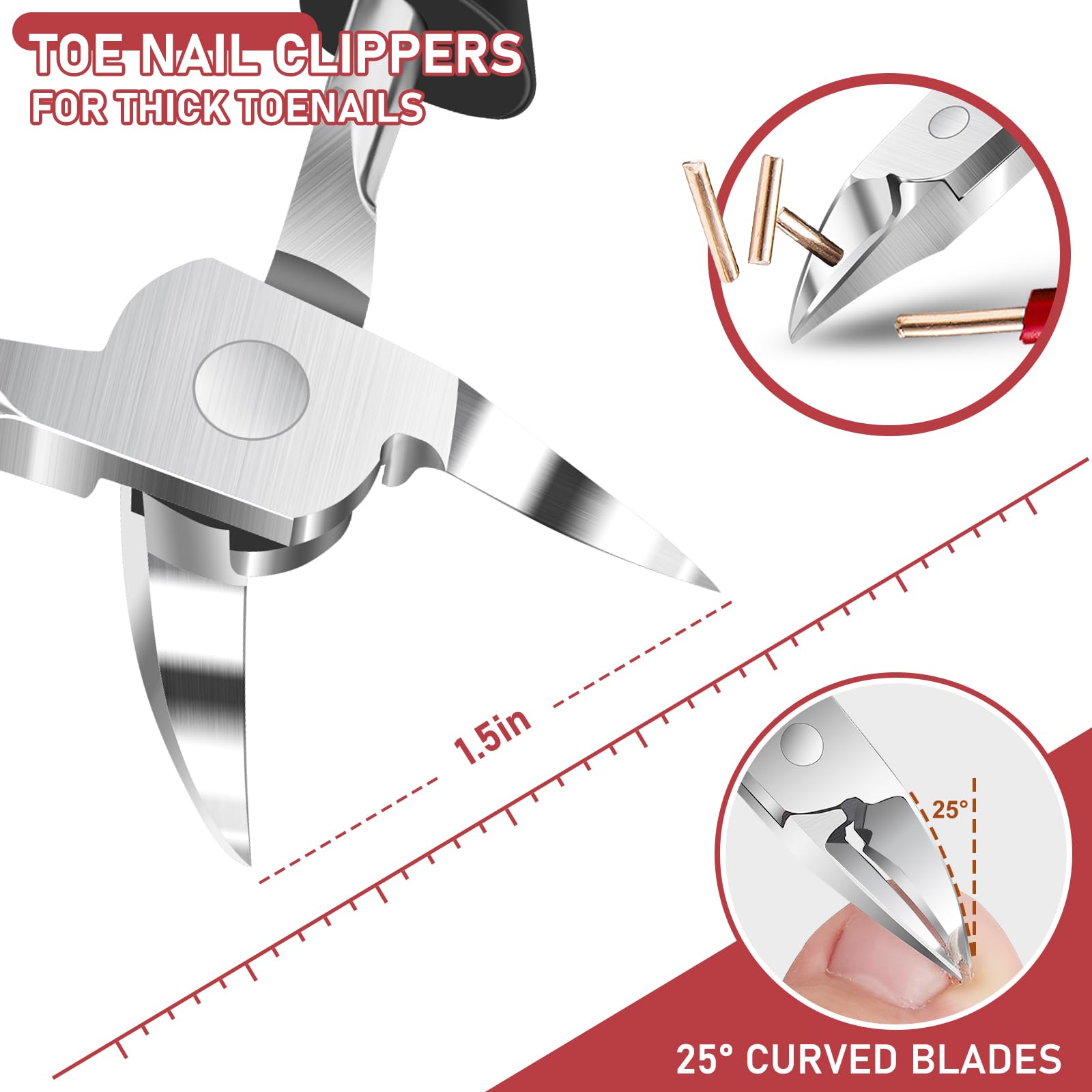 FUMAX Toenail Clippers for Thick Nails – Wide Jaw, Long Handle