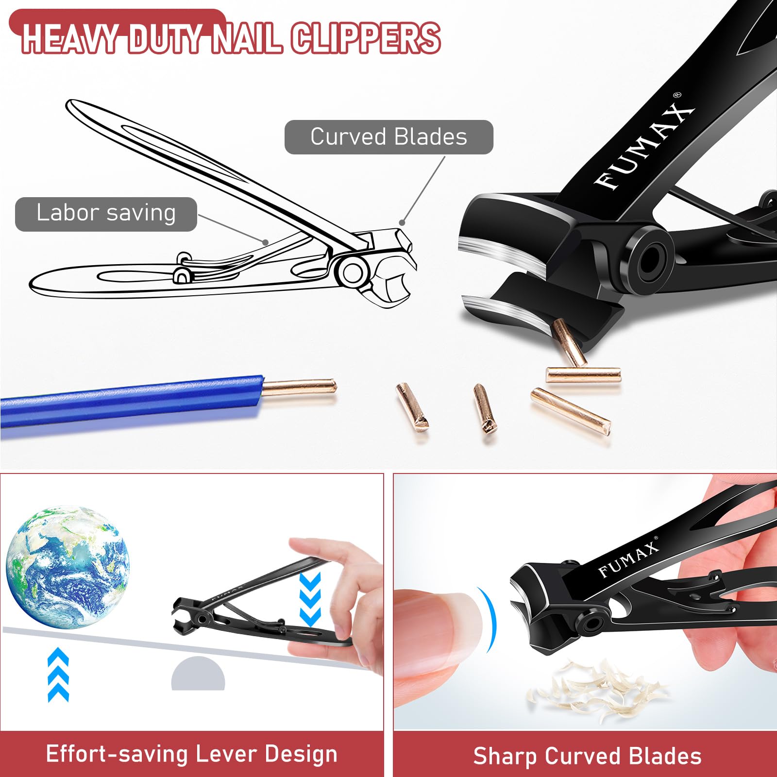 FUMAX Toenail Clippers for Thick Nails – Wide Jaw, Long Handle